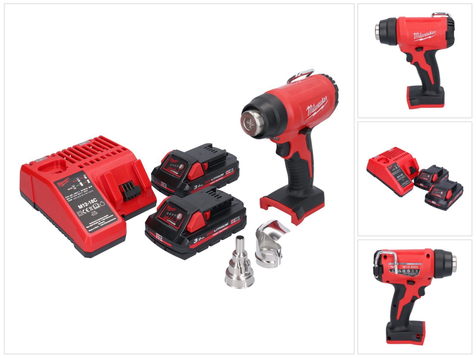 Milwaukee Akku-Heißluftgebläse M18 BHG-302 18 V 470 °C + 2x Akku 3,0 Ah + Ladegerät
