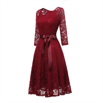 AFAZ New Trading UG Spitzenkleid Damen Vintage Brautjungfernkleider für Hochzeit Knielang Spitzenkleid Cocktailkleid Ballkleid