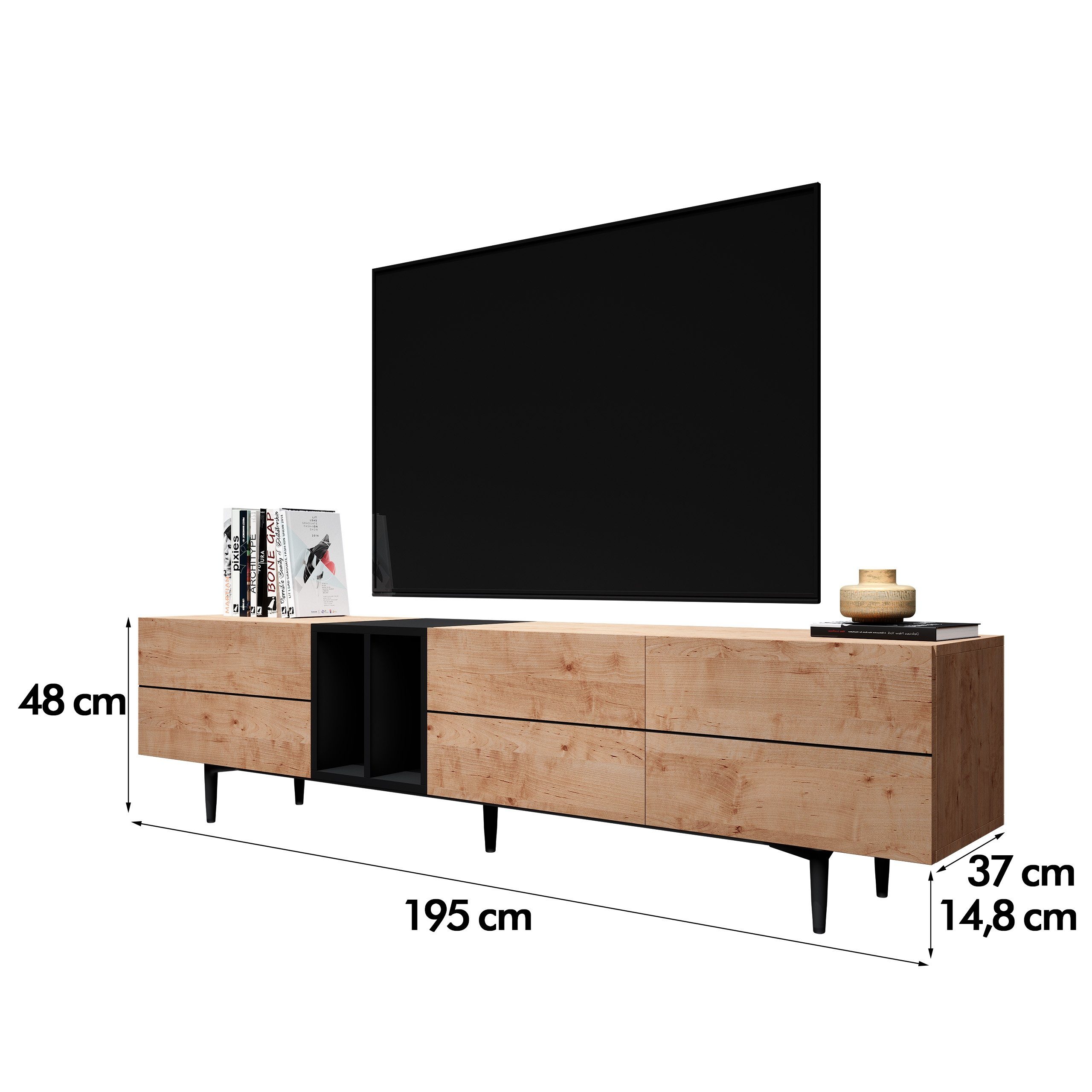 Newroom Lowboard Wildeiche 195 cm, TV Board Wildeiche Vintage Industrial Landhausstil TV Schrank