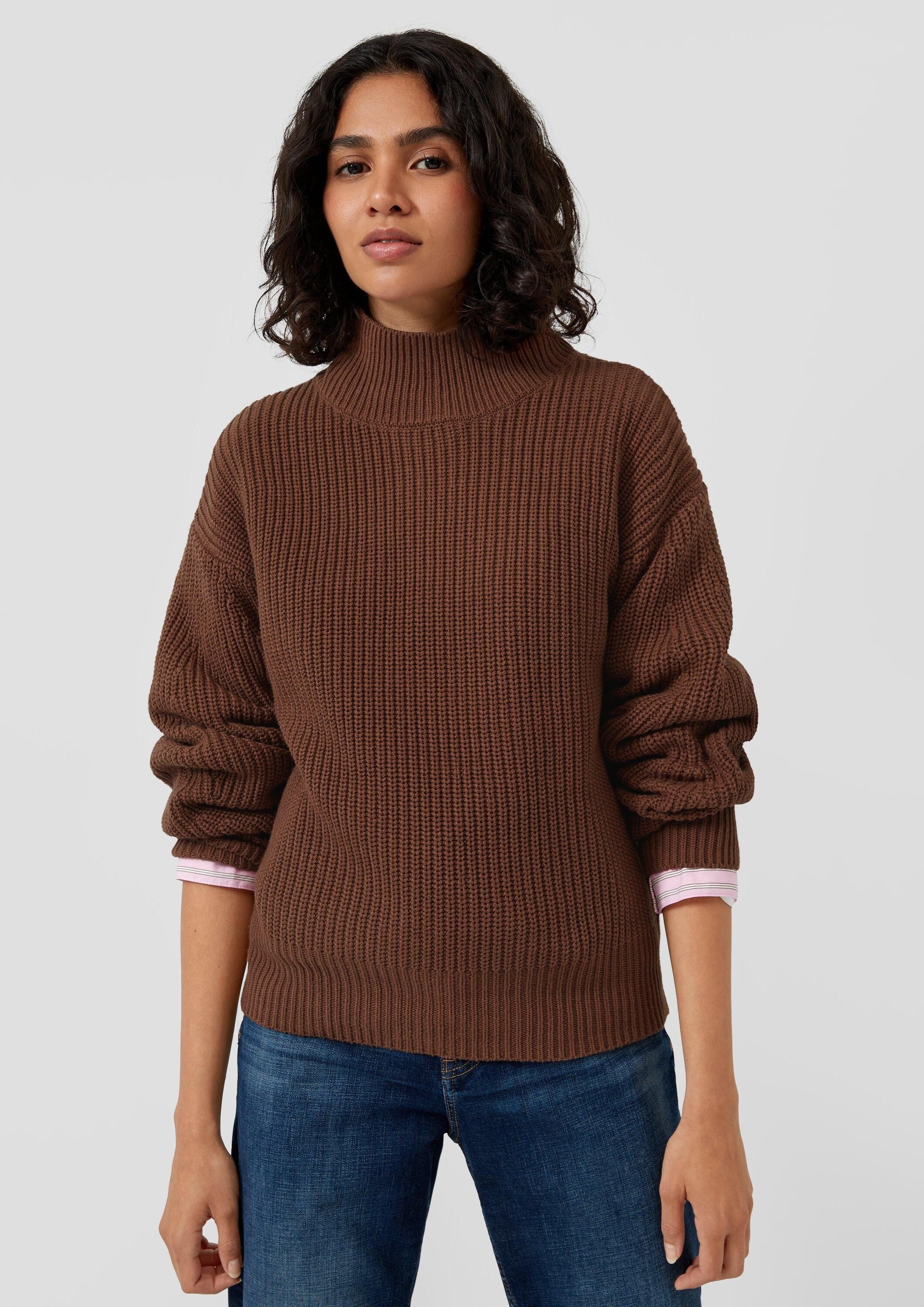 s.Oliver Longpullover Strickpullover Grobstrickpullover mit Stehkragen