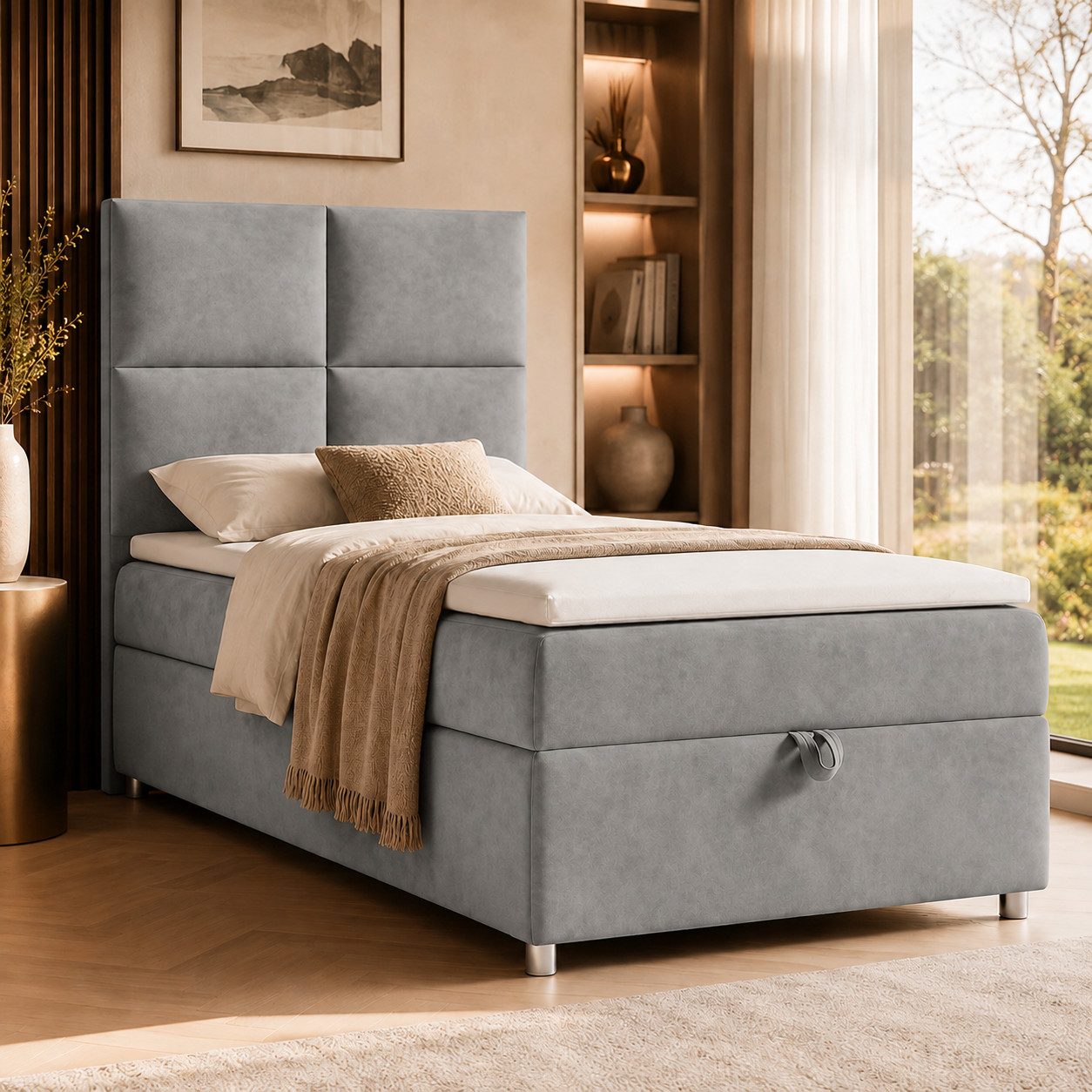 Best for Home Boxspringbett Trinity K-2 mit Bettkasten & Topper – Komfort & Stauraum (Einzelbett, Hotelbett, Polsterbett gepolstertes Kopfteil, Jugendbett, Kinderbett versch. Größen, 1-St., 70x200 80x200 90x200 100x200 cm), Einzel-Boxspringbett mit integr