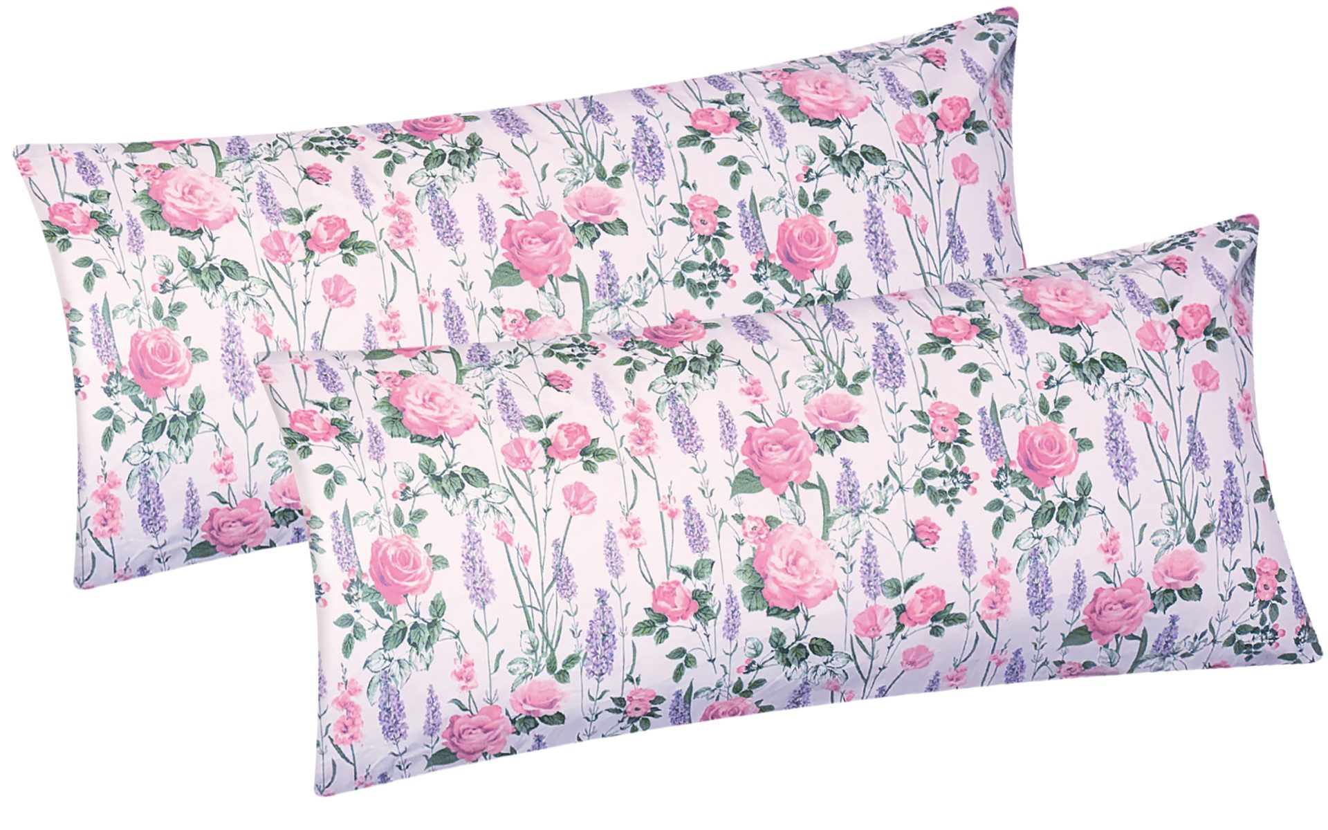 Heubergshop Kissenbezug, (2 Stück), 2er Set 40x80cm Rosen Muster Lavendel 100% Baumwolle (BS-Rose-40x80)