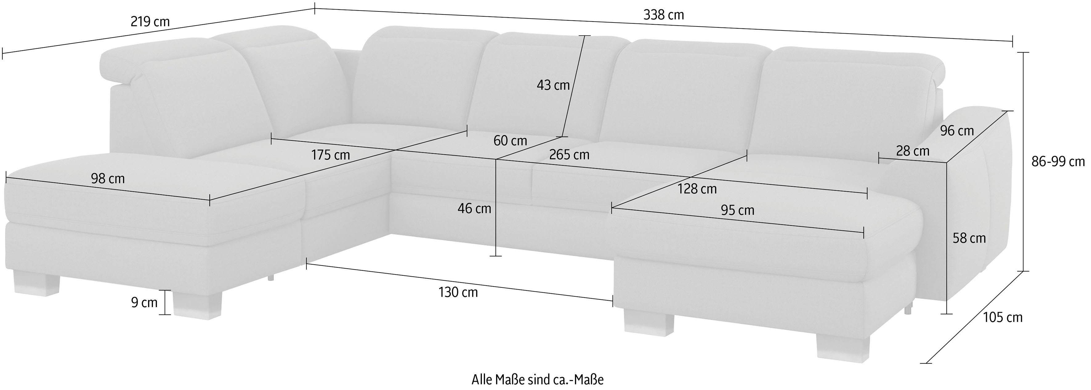 Kopfteilverstellung mit Dundee, und Wohnlandschaft Federkern wahlweise Edelstahlfüßen, sit&more mit