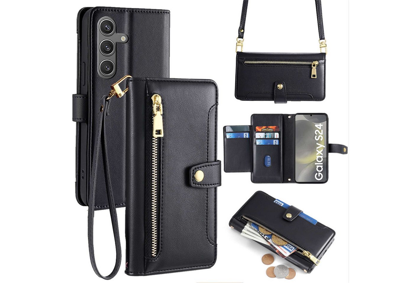 betterfon Handykette für Samsung Galaxy Leder Umhänge Hülle mit Kartenfächer, Hände frei – mit Silikonhülle & Schnur für flexiblen Alltag