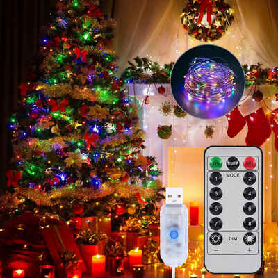 CALIYO LED Stripe Lichterkette Außen Batterie, 2er 10M 100 LED mit Fernbedienung, Wasserdichte IP68 mit 8 Modi und Timer für Weihnachten