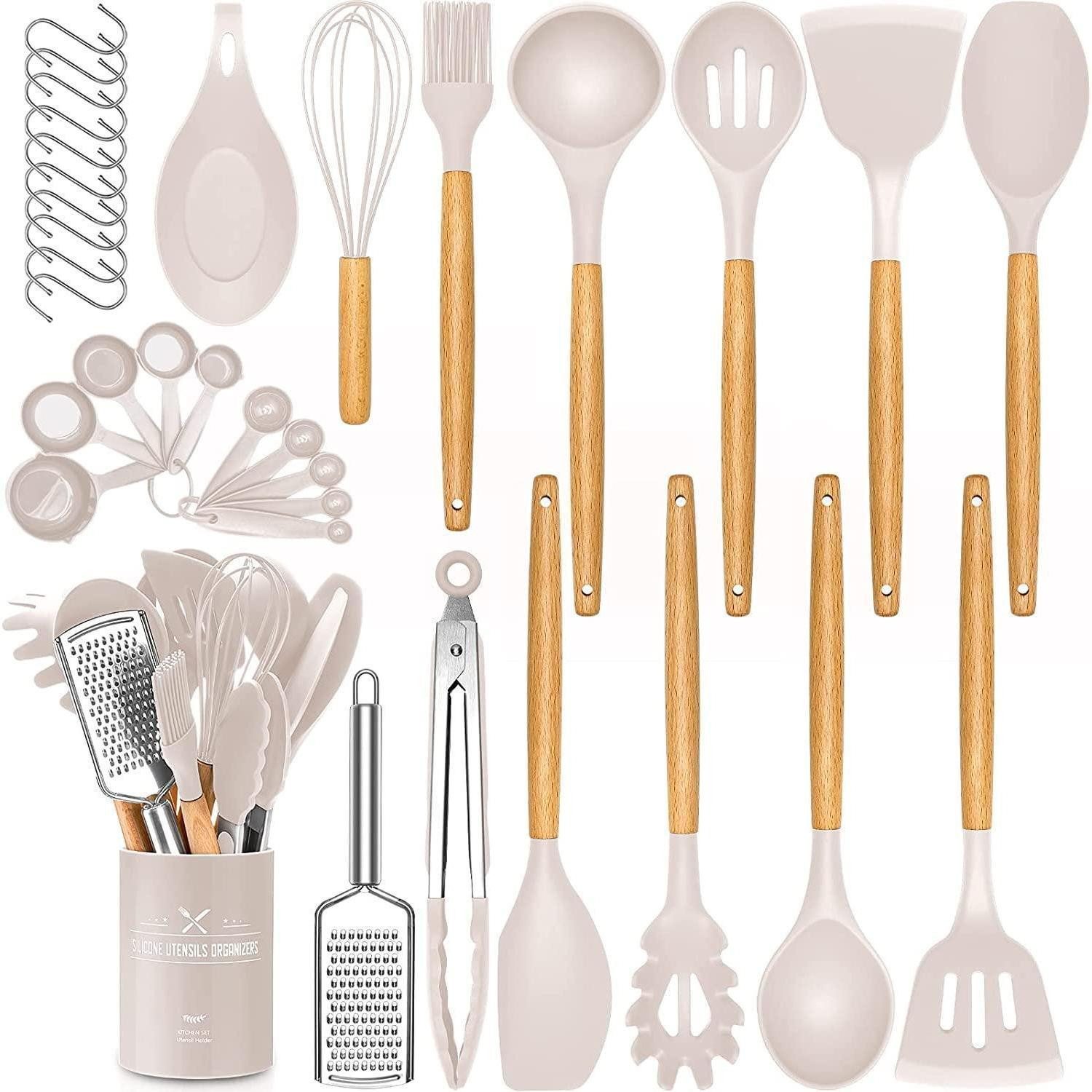 LuxusKollektion Kochbesteck-Set Küchenutensilien-Set 34-teilig Silikon Khaki
