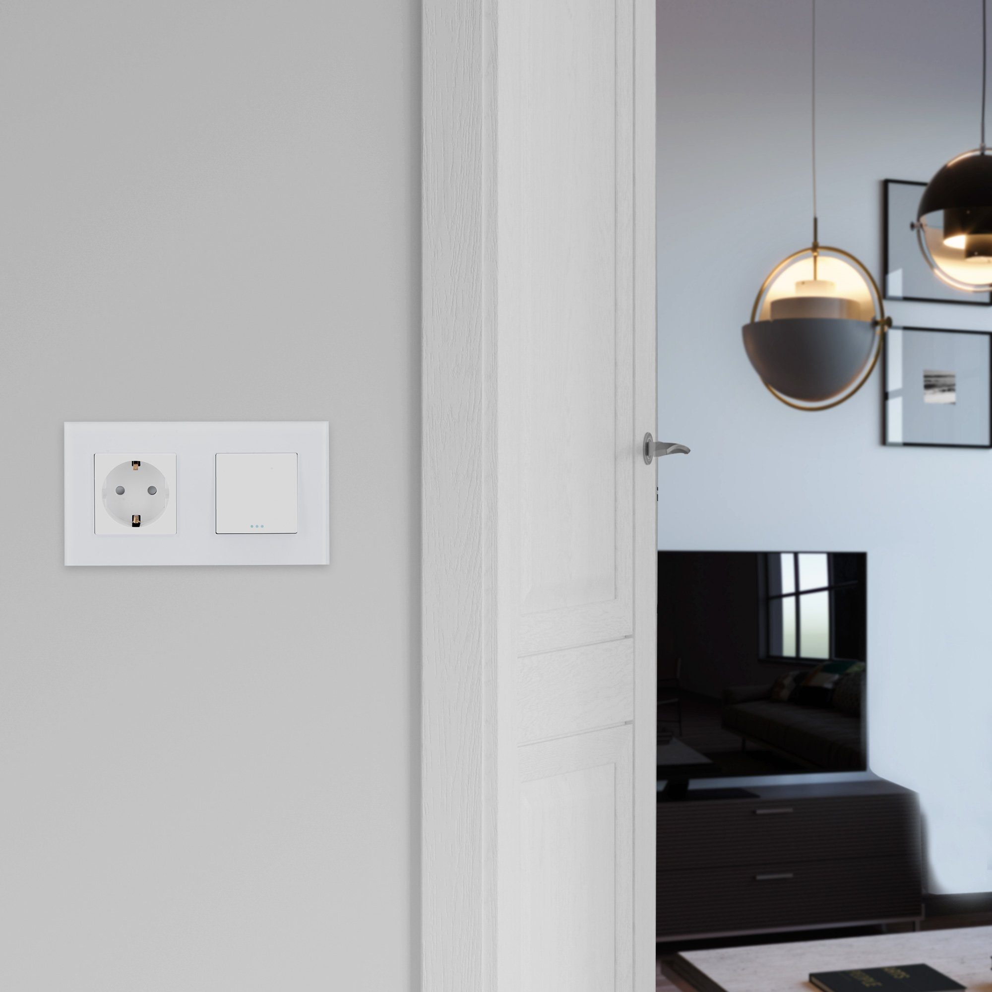 Navaris Lichtschalter 2-facher Touch-Wandschalter mit Glas-Panel und  Status-LED, Schalter mit 2 Touch Buttons für Deckenlampen + Wandlampen