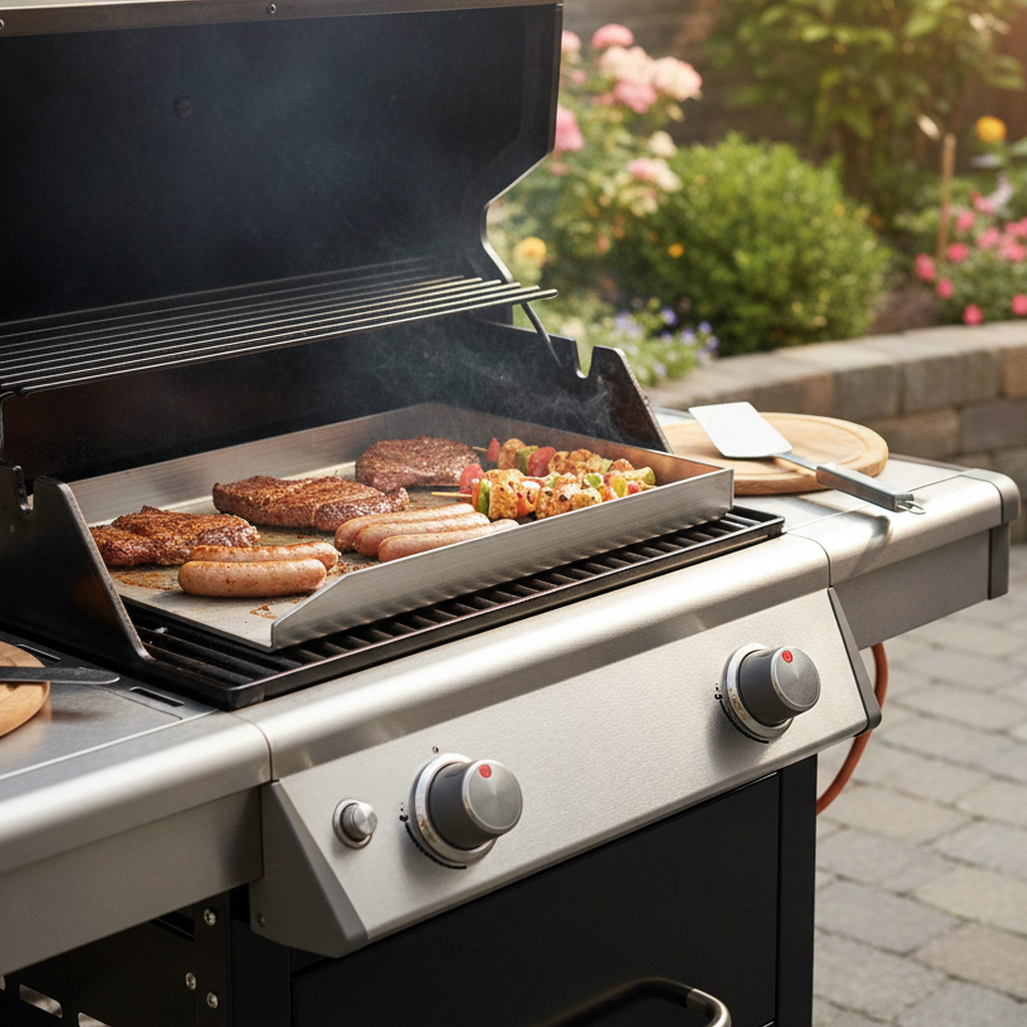BBQ-Toro Grillplatte Edelstahl, 26 x 43,4 cm, Plancha für Holzkohle und Gasgrill
