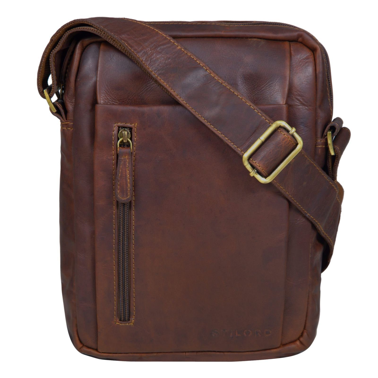 STILORD Messenger Bag "Irving" Vintage Leder Tasche Klein cognac - dunkelbraun