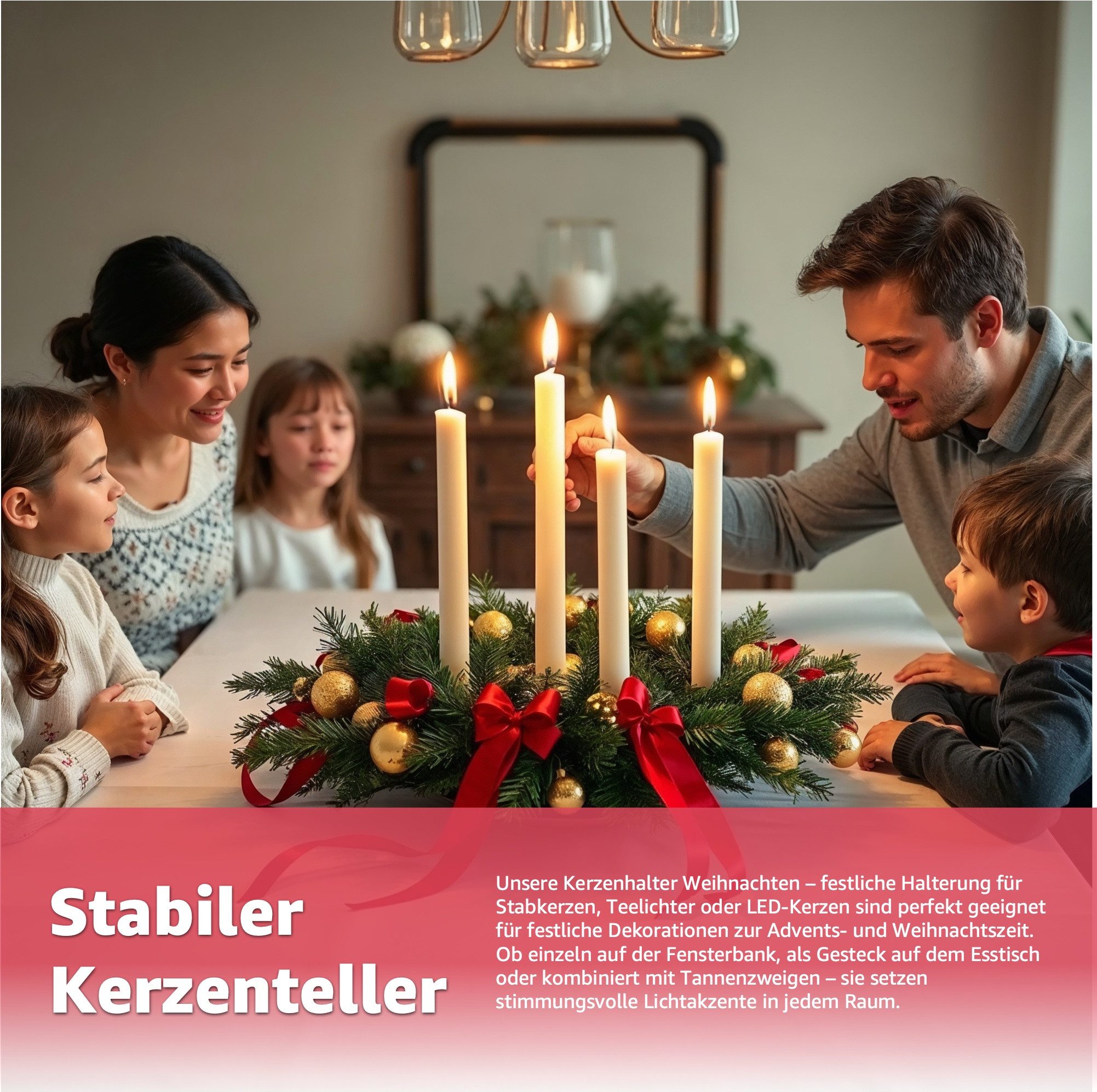 MerryXmas Adventskranz 4x Kerzenstecker ca. 5 cm für Kerzen als Kerzenhalter, robustes Material