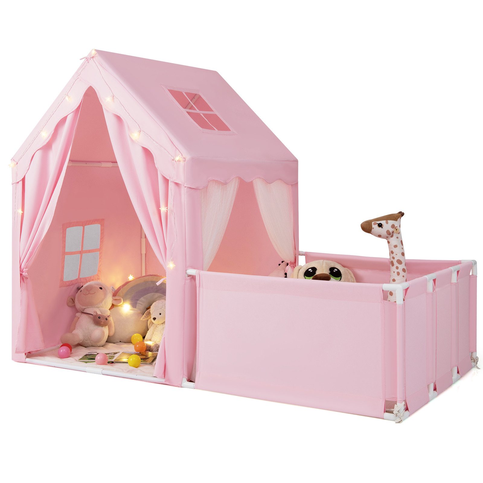 COSTWAY Spielzelt Spielhaus Kinder Indoor mit Lichterkette & Bodenmatte