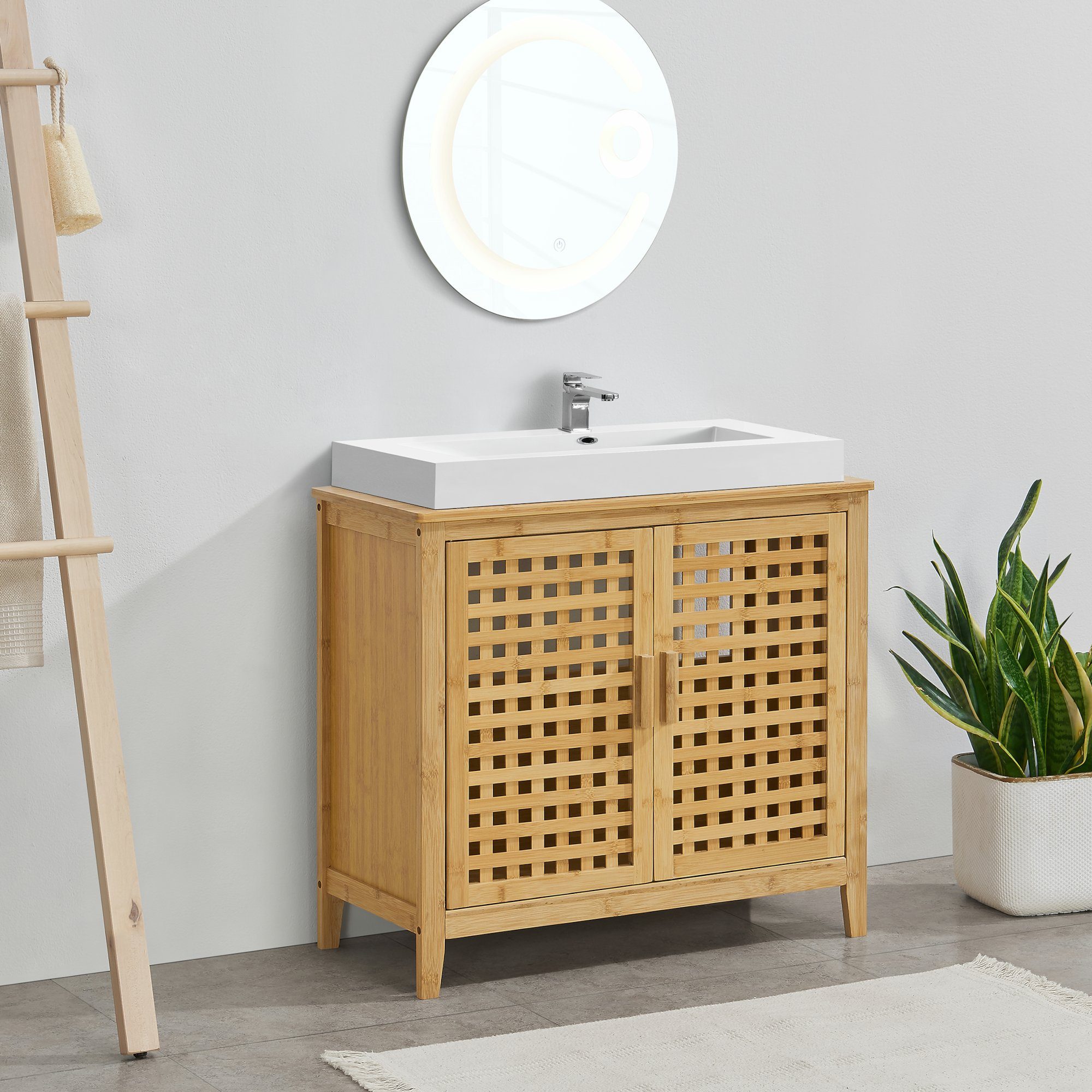 en.casa Waschbeckenunterschrank »Ingmarsö« Waschtischunterschrank  Badunterschrank mit 2 Türen 60 x 67 x 30 cm Bambus Natur