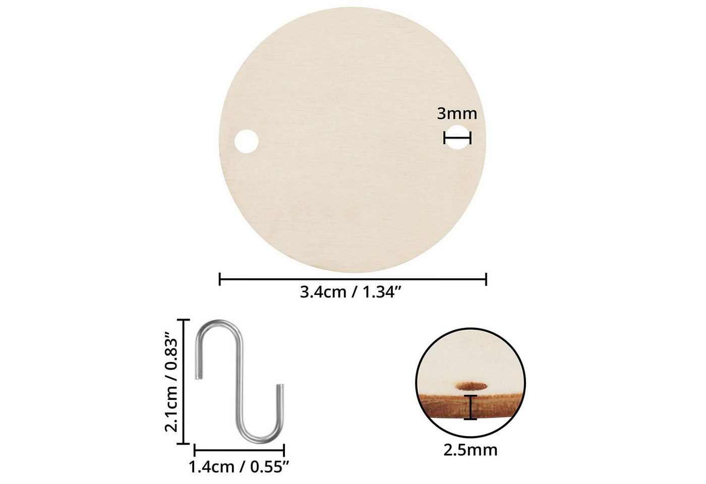 Thumbnail - Belle Vous Kantholz 100 Stück Holzscheiben 3,4cm Durchmesser 2,5mm Dicke, (100-tlg)