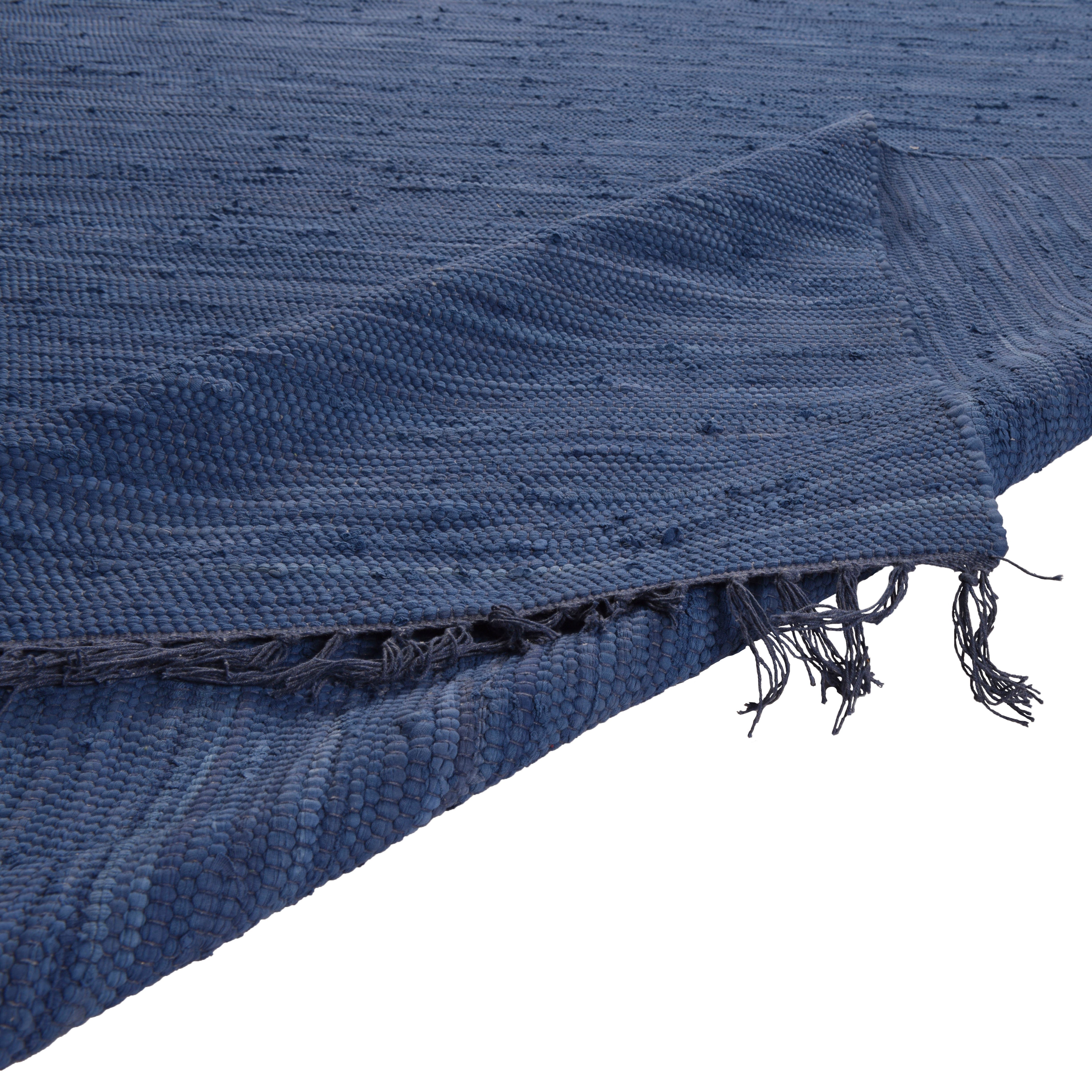 Happy blau Flachgewebe, THEKO, mm, handgewebt, mit Teppich, 5 Höhe: Handweb reine Cotton, Baumwolle, rechteckig, Teppich Fransen