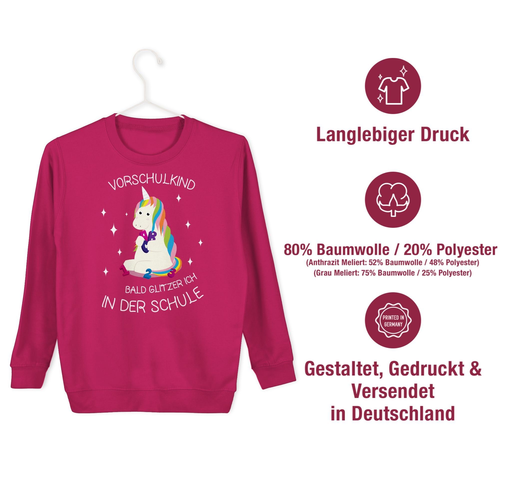 Einhorn Sweatshirt Mädchen Fuchsia Einschulung 1 Vorschul-Kind Shirtracer