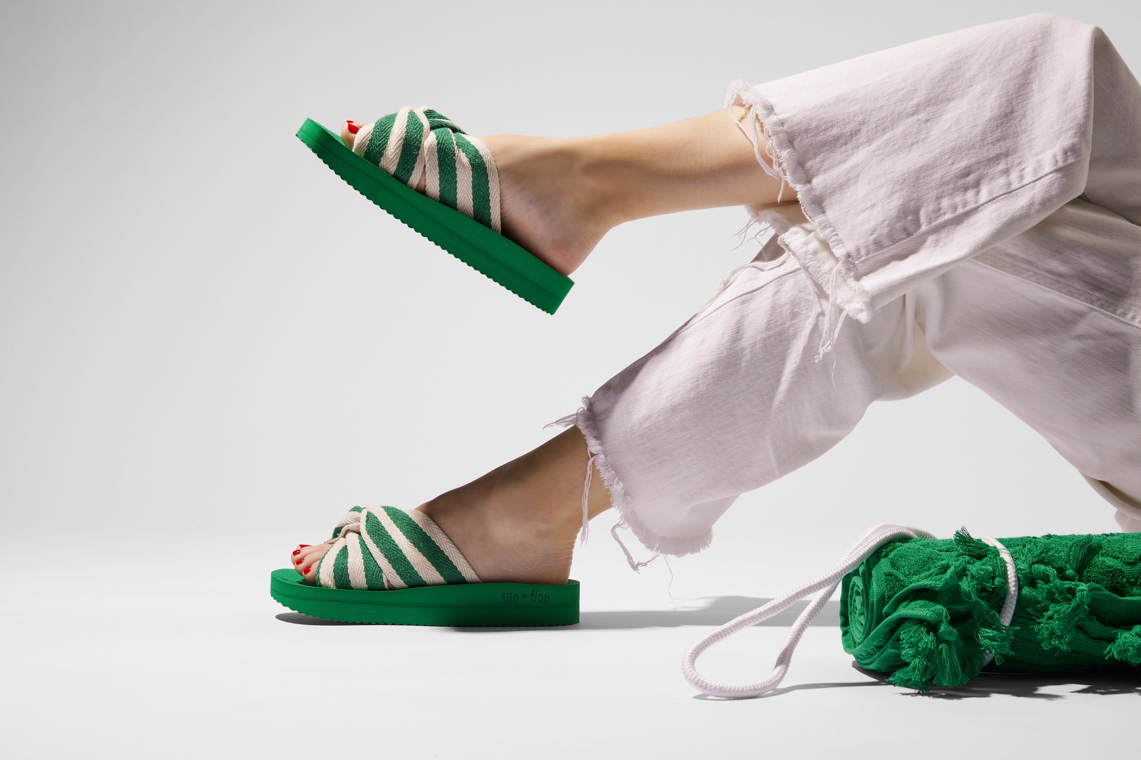 Flip Flop Pantolette grün-weiß Plateausohle mit