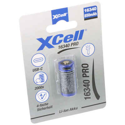 XCell XCell Pro 16340 Li-Ion Akku CR123A geschützter Li-Ion Akku, mit USB-C Akku 850 mAh (3,6 V)