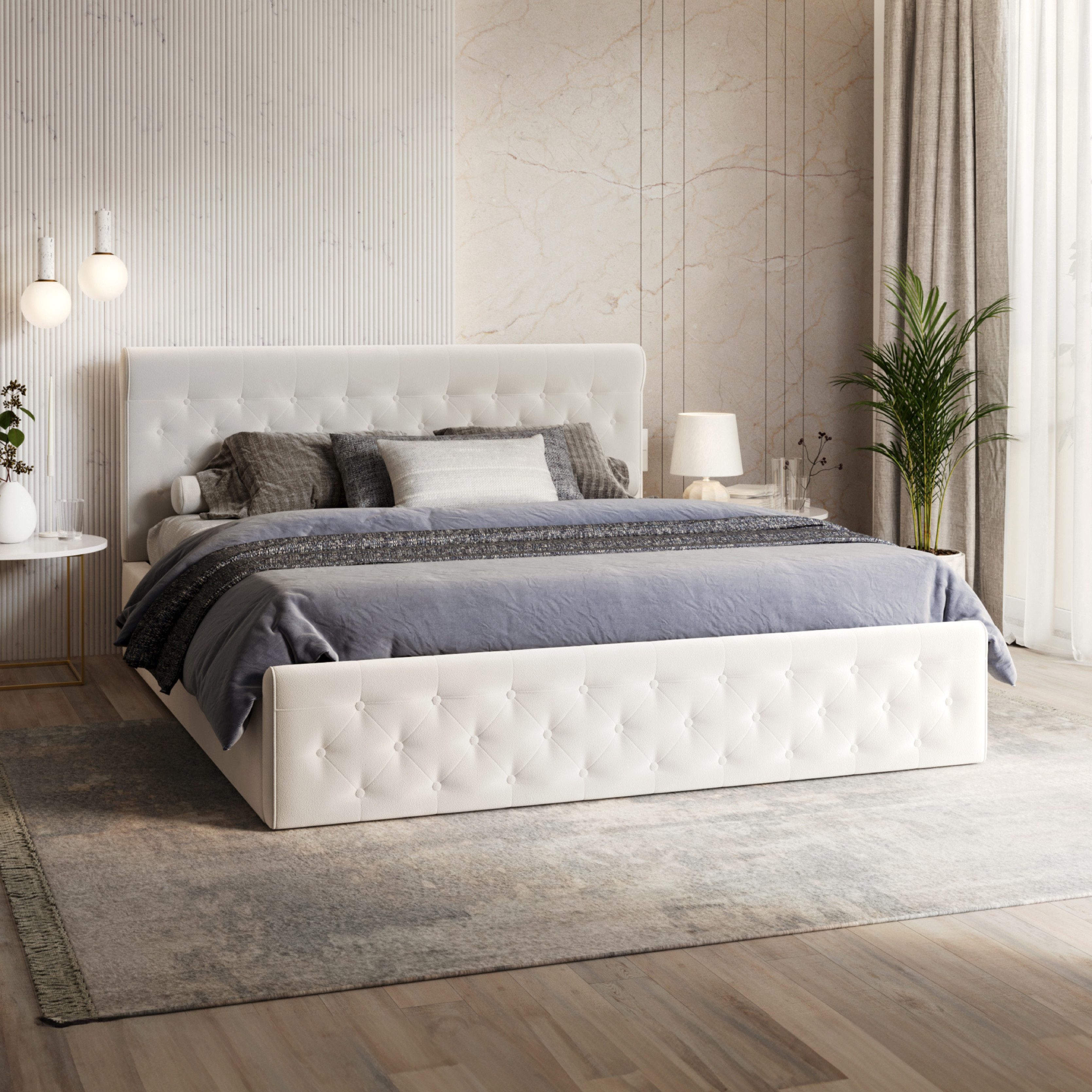 FDM Polsterbett PARADISE Bettgestell 90x200, 120x200, 140x200, 160x200, 180x200cm (verfügbar 90x200 120x200 140x200 160x200 180x200cm, Bettrahmen, Bett, mit großen gepolsterten Kopfteil, mit Bettkasten zum aufklappen), Hebbarer Metallrahmen, Bettkasten, o