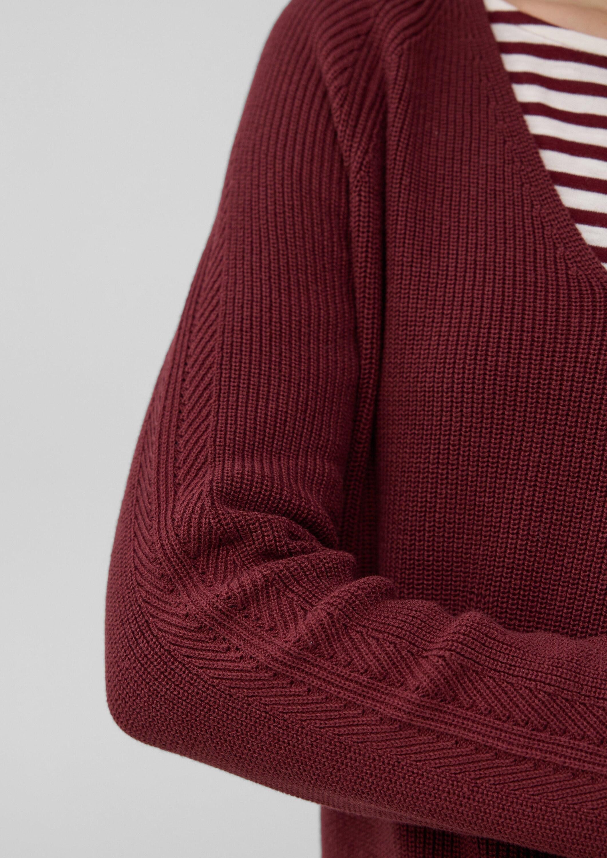 s.Oliver Longpullover Strickpullover Strickpullover aus Baumwollmix mit V-Ausschnitt