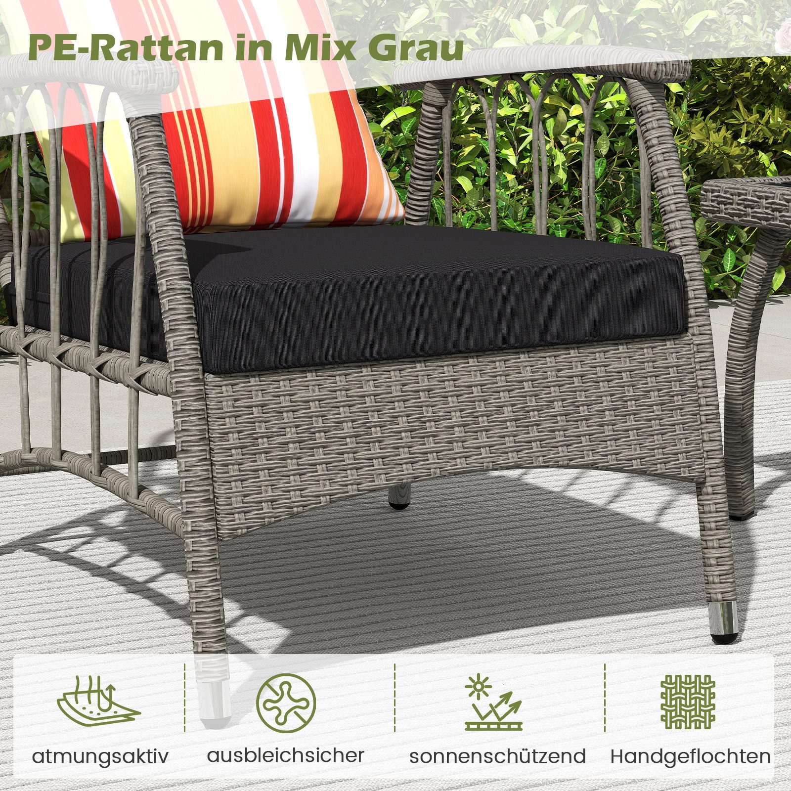COSTWAY Gartenlounge-Set, (3-tlg), Terrassenmöbel-Set, 5-Fach verstellbar, PE