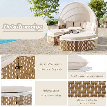 OKWISH Gartenlounge-Set Sonneninsel, (Garten-Lounge-Sessel-Set, 2Sitzer mit ausziehbares Baldachin, 2Hocker, 1höhenverstellbarer Tisch), inklusive aller Kissen und Sitzkissen