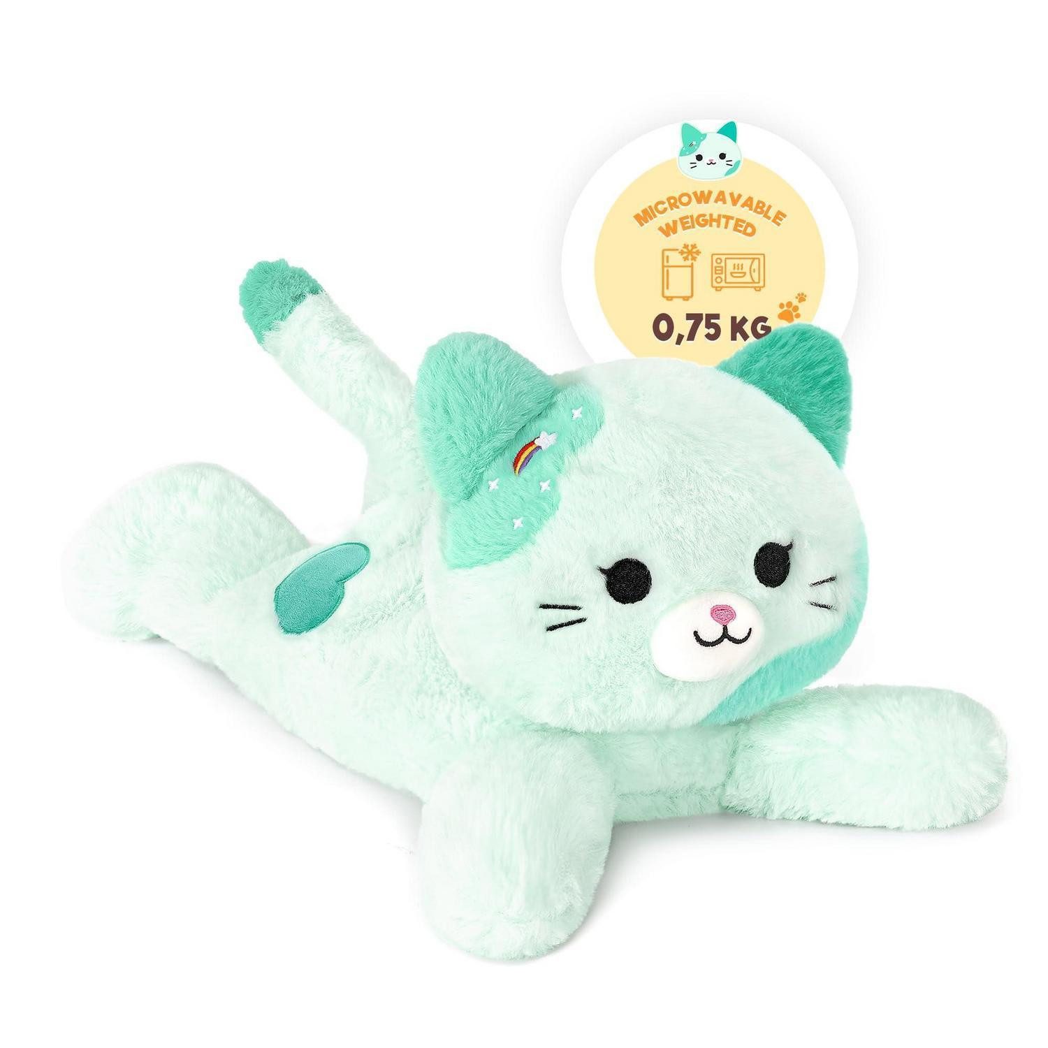 LuxusKollektion Kuscheltier Wärmekissen Katze Stofftier Mikrowelle Plüschtier Grün 40cm 0,75kg
