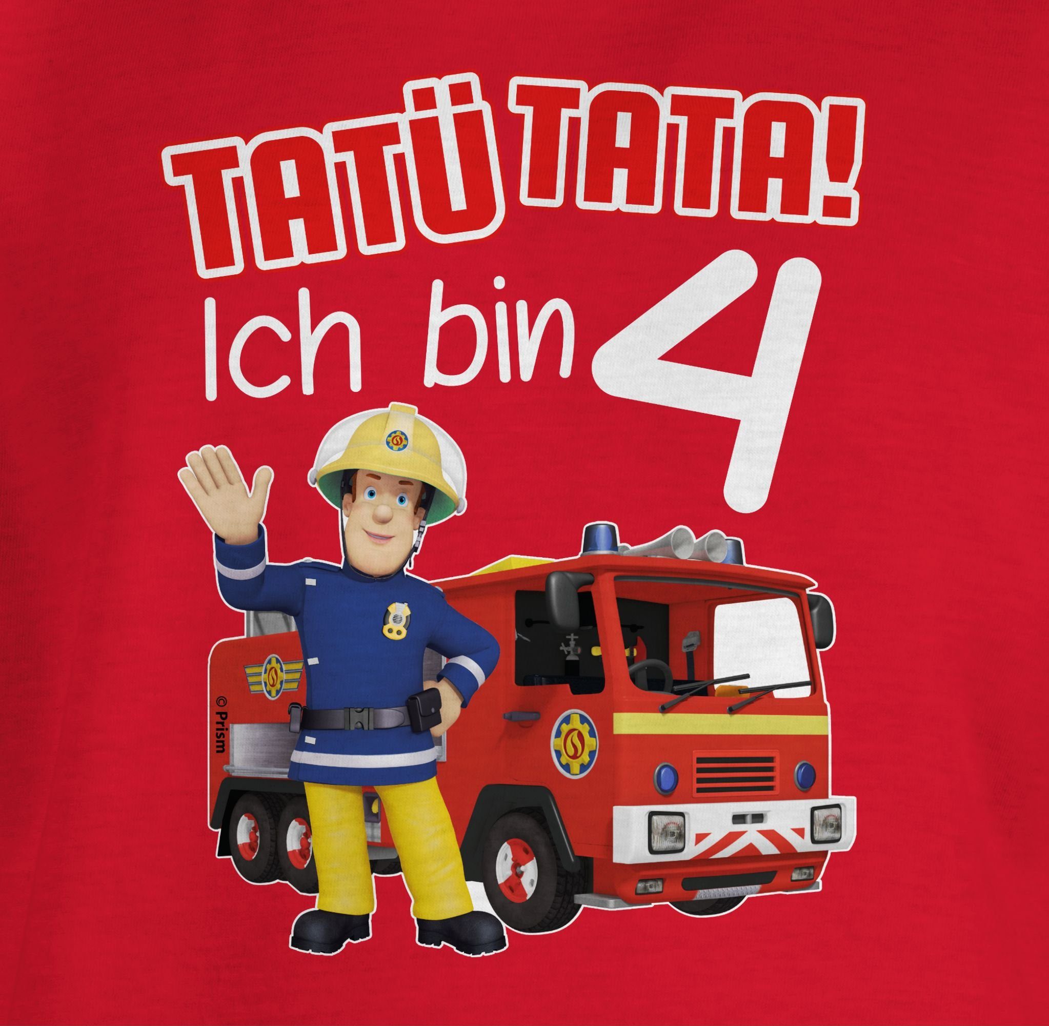 bin 4 Ich Feuerwehrmann T-Shirt Tata! 2 Tatü Shirtracer Sam Mädchen - Rot rot