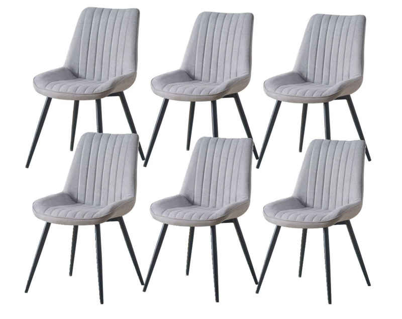 YOZI Esszimmerstuhl Esszimmer Stühle Küchenstuhl Polsterstuhl Flachgewebe+Metall grau (Set), 6 Stücke