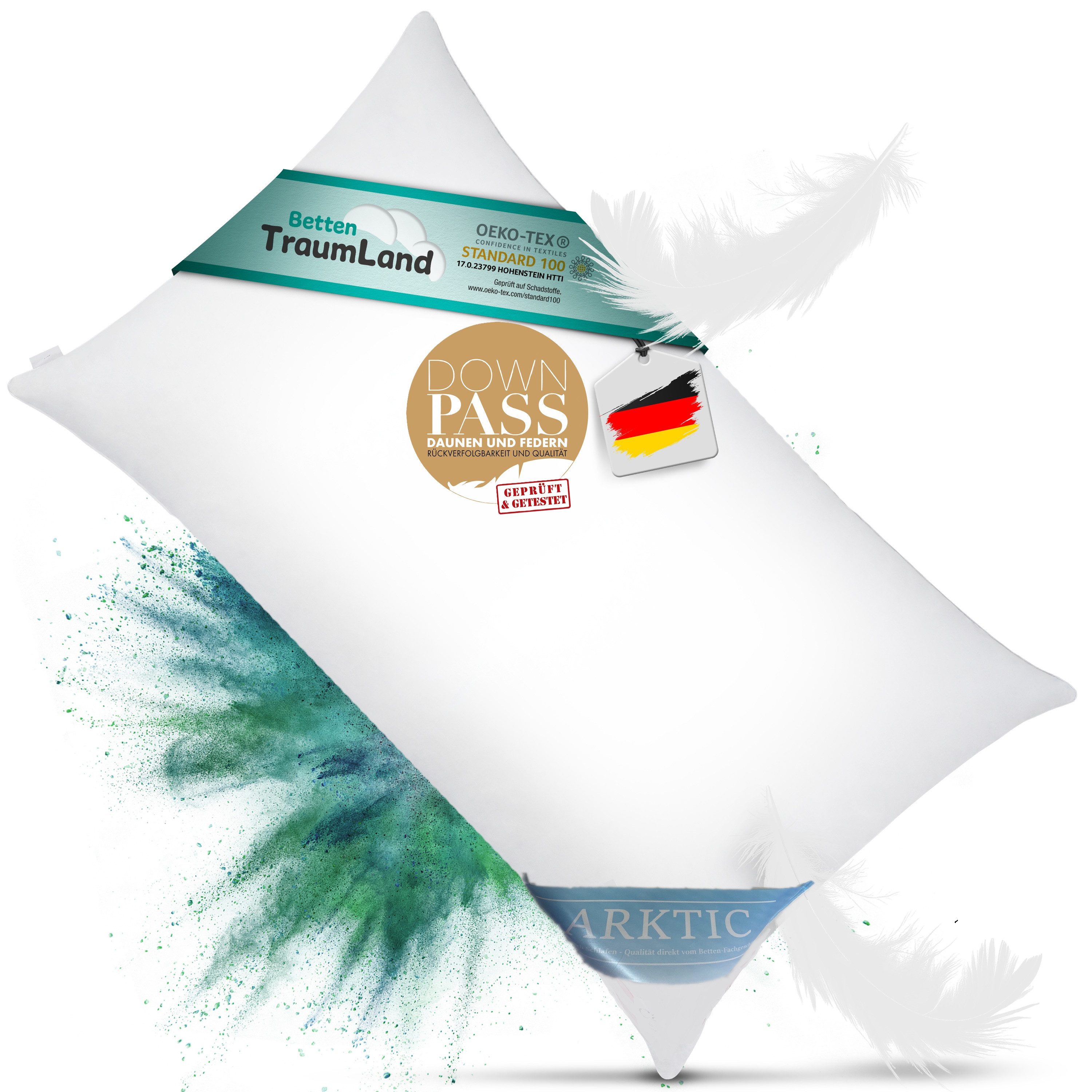 Arktic Daunenkissen Classic Night Komfort Kopfkissen Federkissen, Füllung: 85% Federn, 15% Daune Klasse 1, Seitenschläfer, Rückenschläfer, mittelfestes Daunenfederkissen, Klasse 1
