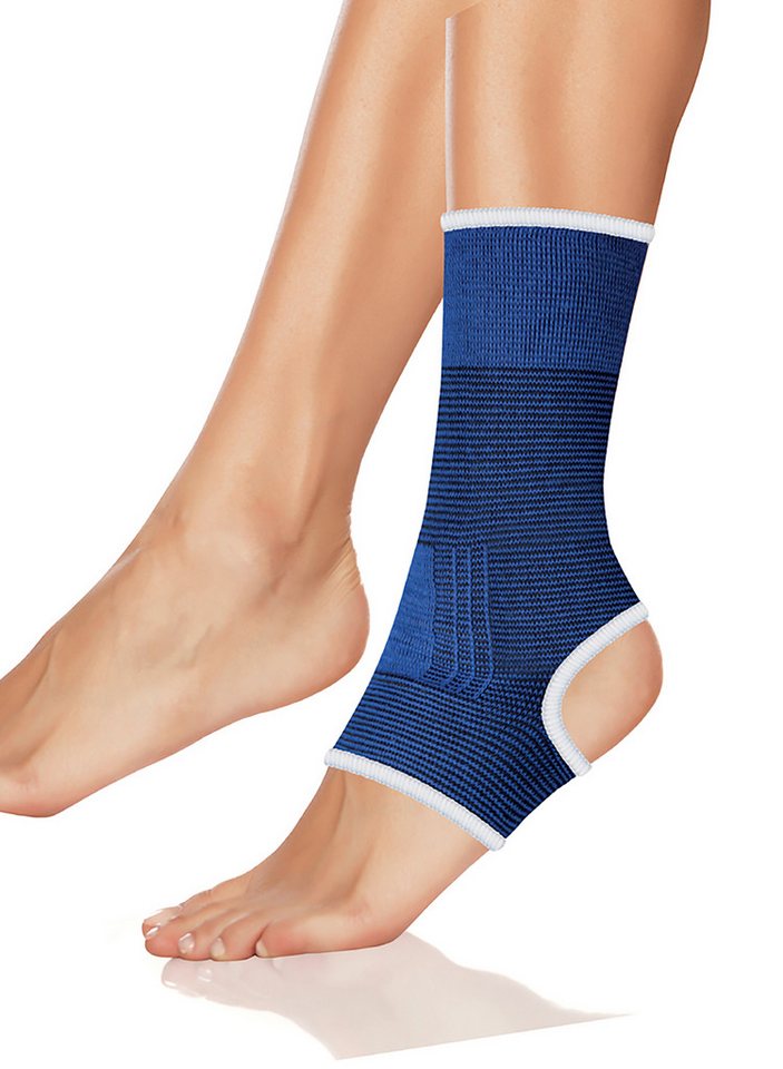 LifeMed Fußbandage FUßBANDAGE elastisch Sprunggelenkbandage Knöchelstütze (Größe L - 21), blau Fußgelenk Bandage Sportbandage Sport Fitness Training