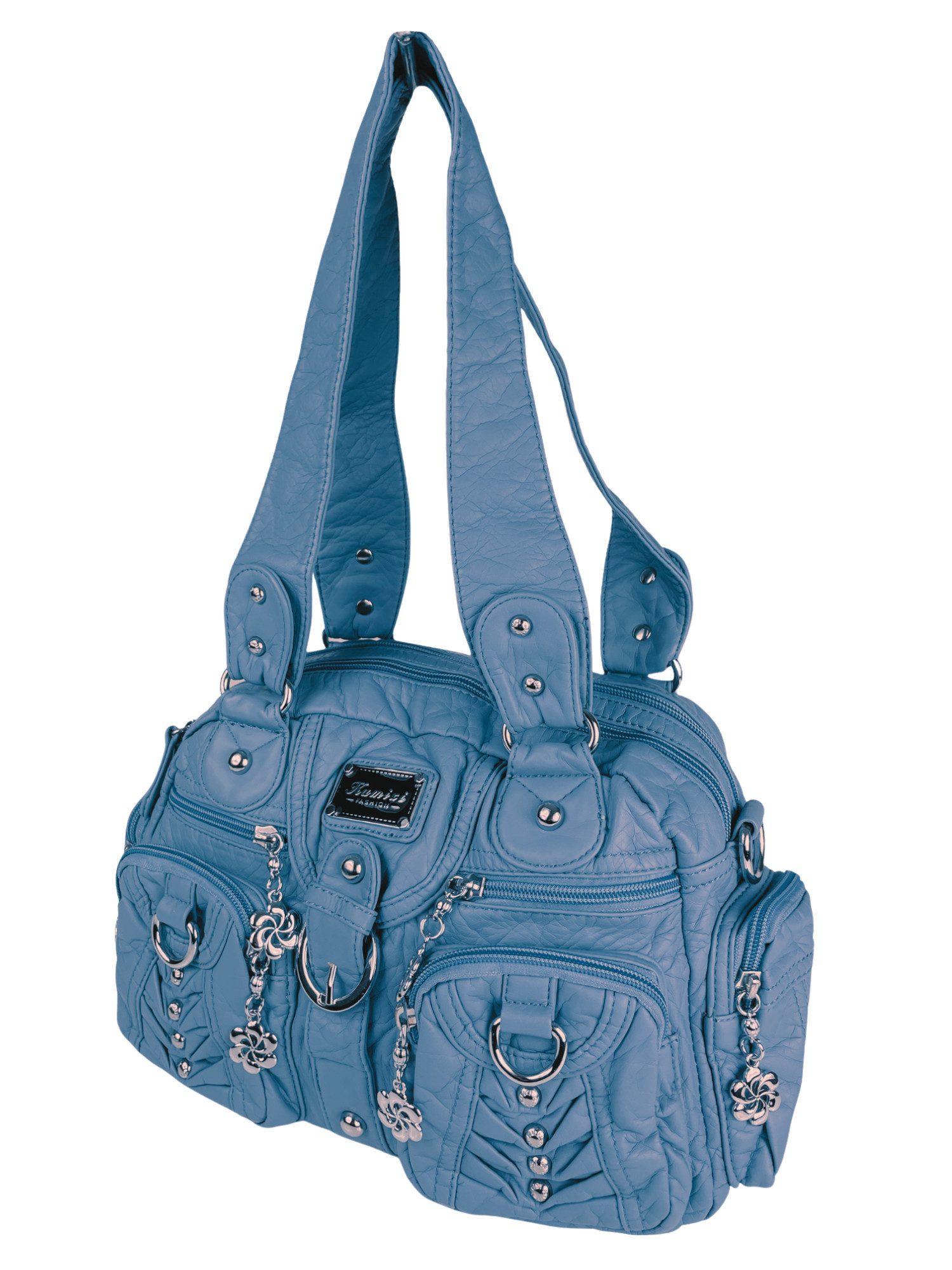 Taschen4life Schultertasche klassische Damen Handtasche (Schultertasche) mit Nieten AKW22032, viele Fächer, verstellbarer abnehmbarer Schulterriemen