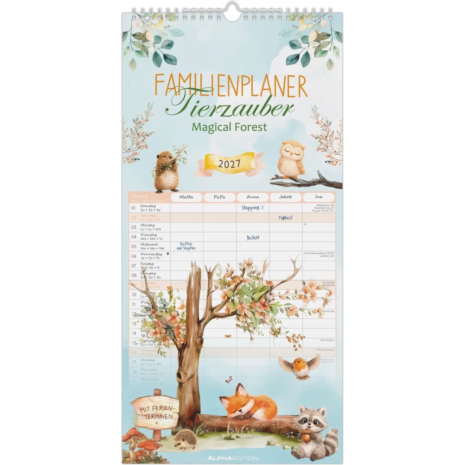 NEUMANN Wandkalender Familienplaner Tierzauber 2027