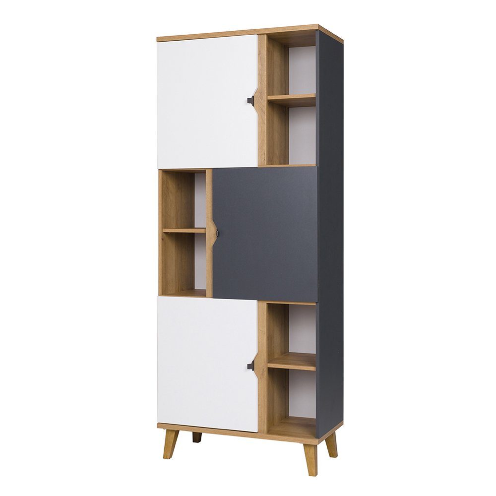 Lomadox Regal MARIBOR-132, 3-türig in Eiche mit graphit und weiß, B/H/T/ ca günstig online kaufen