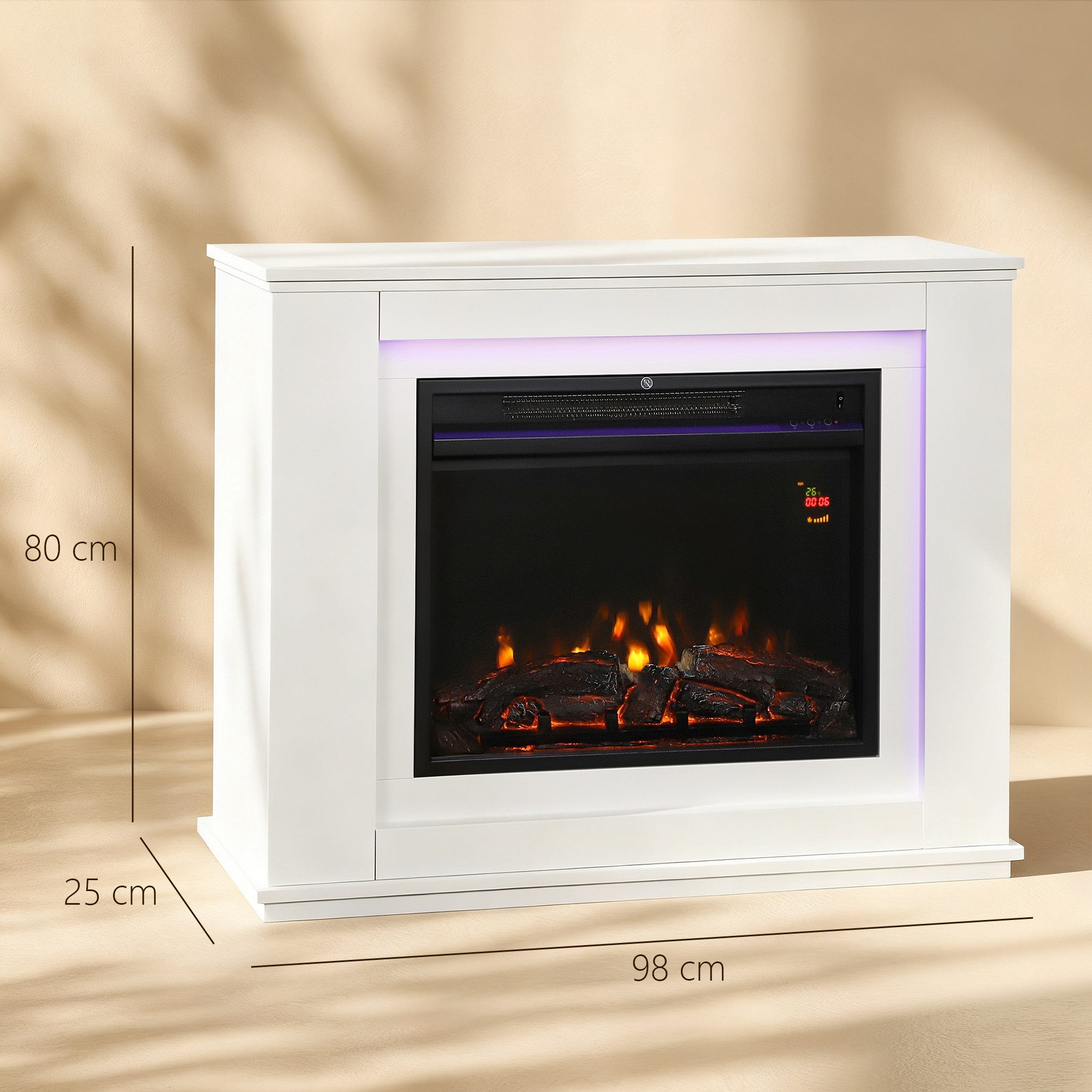 HOMCOM Elektrokamin mit Heizung 1000 W/ 2000 W, Überhitzungsschutz, Weiß