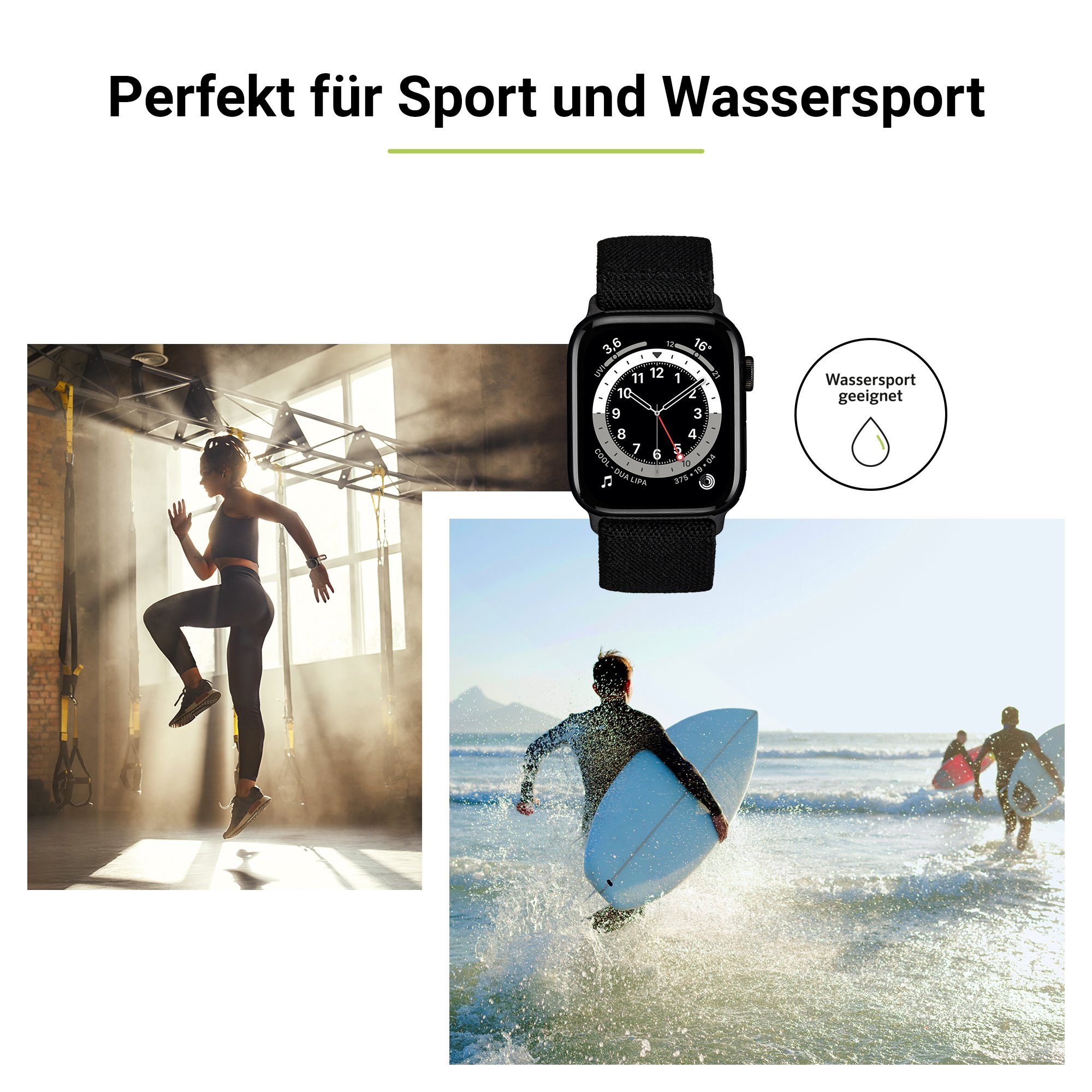 Artwizz Smartwatch-Armband WatchBand & (41mm), 3-1 Watch Adapter, (40mm), 9-7 6-4 Series SE Textil mit Flex, Schwarz, Apple Uhrenarmband (38mm)