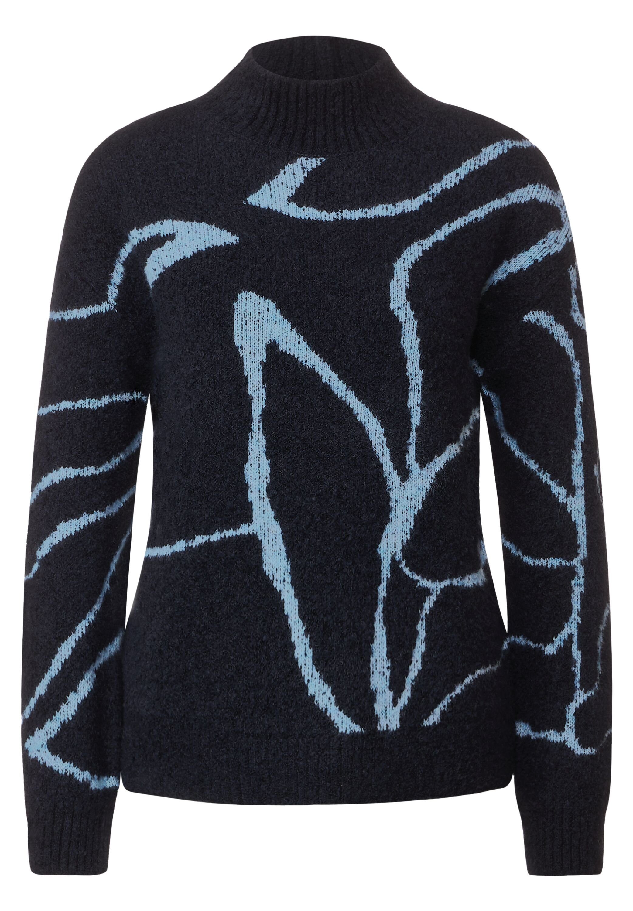STREET ONE Strickpullover Boucle Dessin Sweater deep mit blue Stehkragen