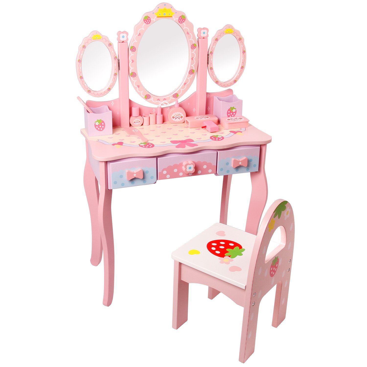 CCLIFE Schminktisch Spiegel Kinder Tisch Hocker Mädchen Make-up Schminktisch Holz