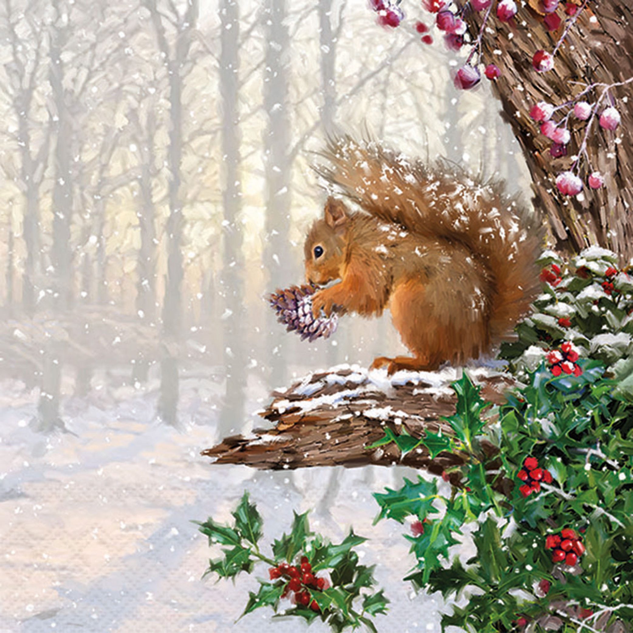 Ambiente Luxury Paper Products Papierserviette, Servietten Papier 33x33cm 3-lag. mit Eichhörnchen Winter Motiv 20 Stk.