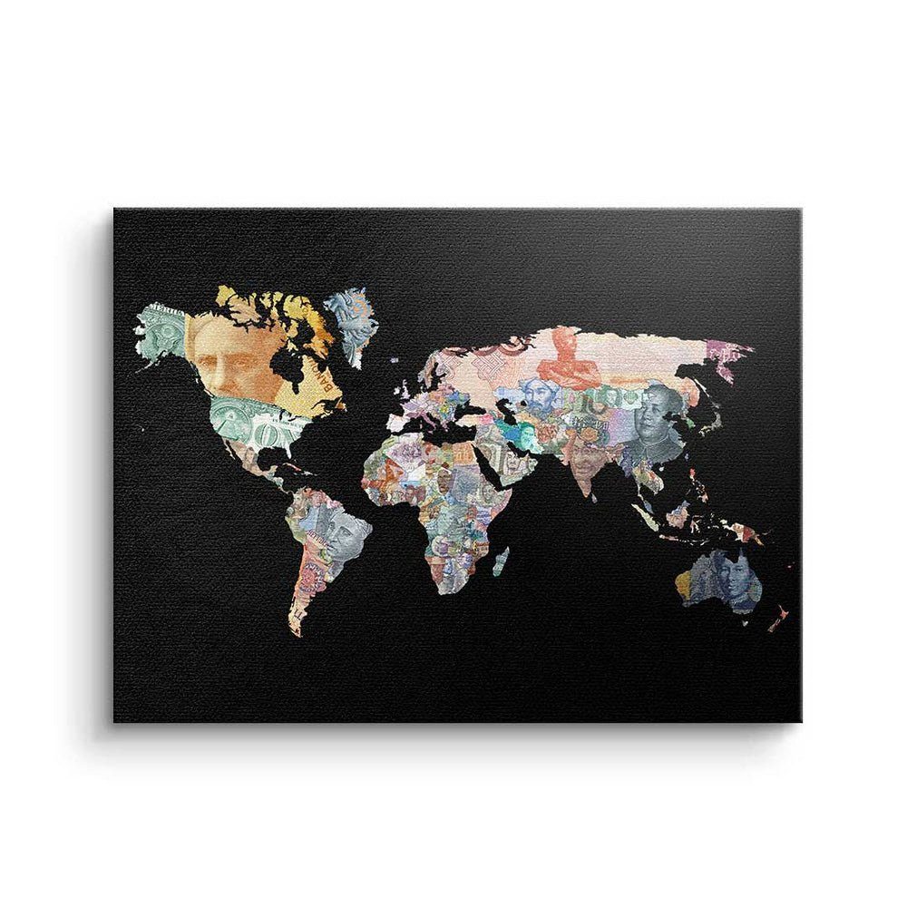 Rahmen DOTCOMCANVAS® Motivation Black regiert Leinwandbild, die Hustle Leinwandbild Geld Welt goldener Edition mit