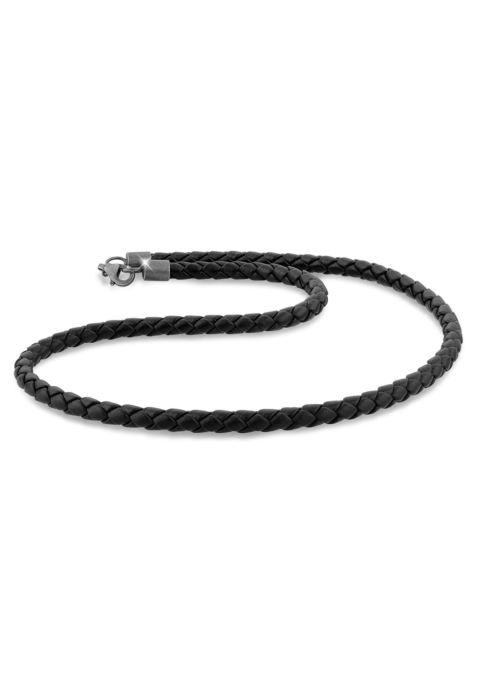 Kuzzoi Lederband Herren Lederkette Geflochten Schwarz 925 Silber, Oxidierte  Oberfläche sorgt für einen rockigen Look