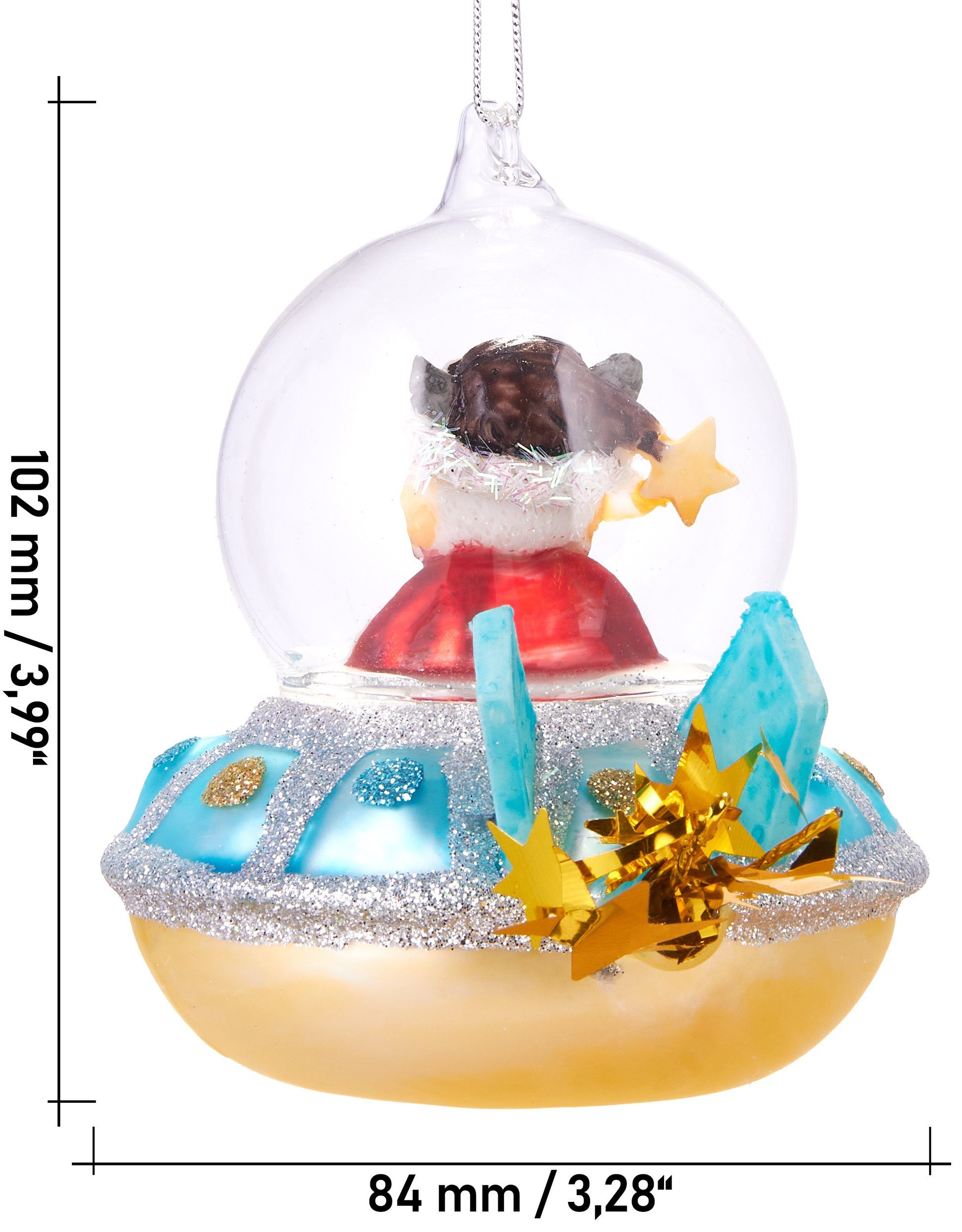 cm Hund Lustige Glas, - Weihnachtskugel 10 futuristischer Christbaumschmuck handbemalt Weihnachtsschmuck-Anhänger UFO, aus blauem BRUBAKER in Baumkugel Mundgeblasene