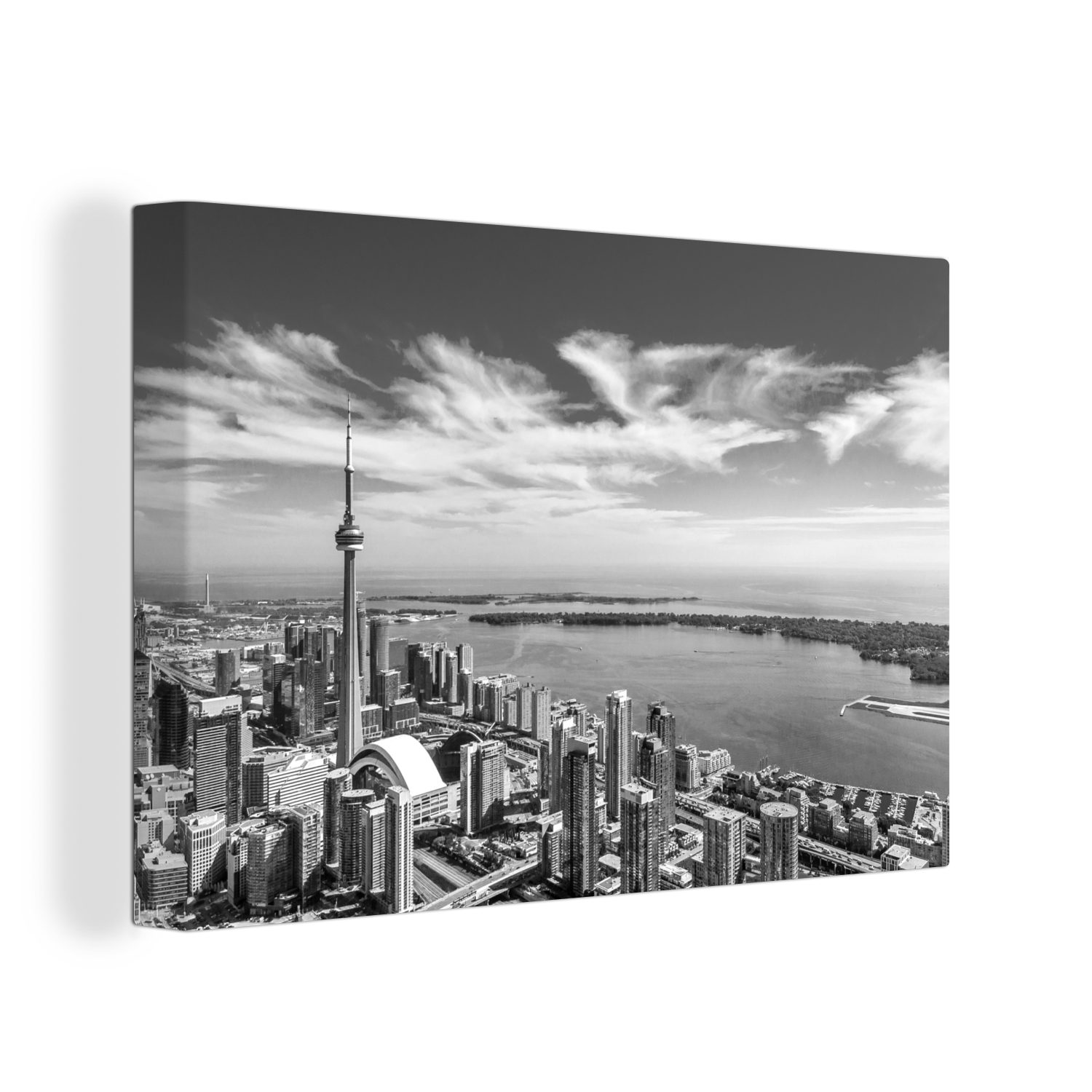 OneMillionCanvasses® Leinwandbild Luftaufnahme von Toronto mit Blick auf den Ontariosee in Kanada -, (1 St), Wandbild Leinwandbilder, Aufhängefertig, Wanddeko, 30x20 cm