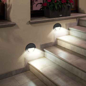 etc-shop LED Einbaustrahler, Leuchtmittel inklusive, Neutralweiß, 4er Set LED Wand Außen Lampen Treppen Veranda Garten Leuchten rund