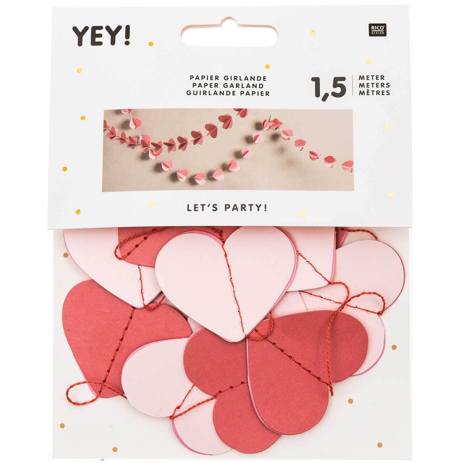 Rico Design Girlande YEY! Let's Party Girlande Herzen rot 1,5m. € 7,49