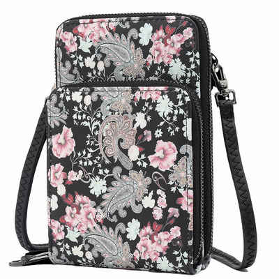 TAN.TOMI Handytasche Handytasche zum Umhängen mit vielen Fächern, bedruckt mit Blumenmuster im Mandala- und Ethno Stil