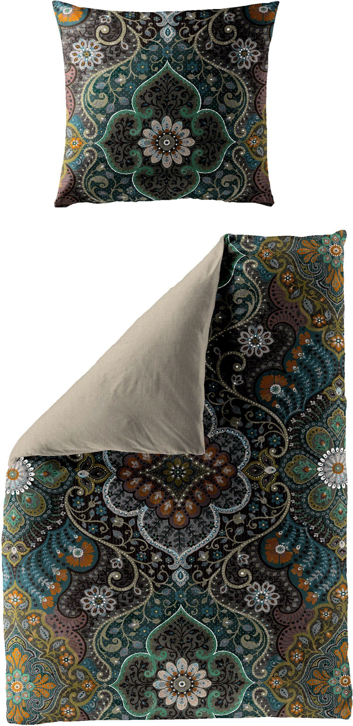 Jekatex Wendebettwäsche MERAN, Mako-Satin, 2 teilig, Bettwäsche-Set aus 100% Baumwolle