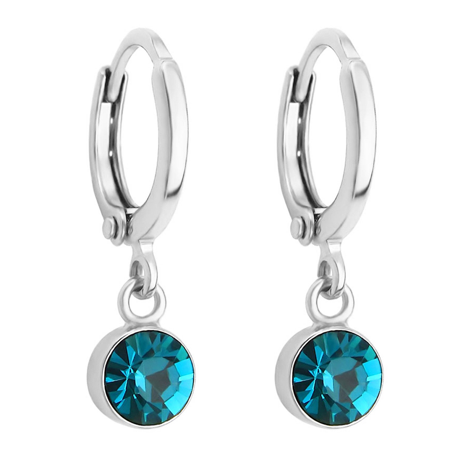 LÖB Paar Creolen 18K Weißgold vergoldet Creolen Stein Kristall Anhänger silber blau (Geschenke für Frauen Damen Beste Freundin Mutter Mama Ehefrau Oma sie zum Geburtstag Schmuck Herbst Oktoberfest, Inkl. Schmuckbox), Damen Tropfen Ohrringe Hängend Rund Kl