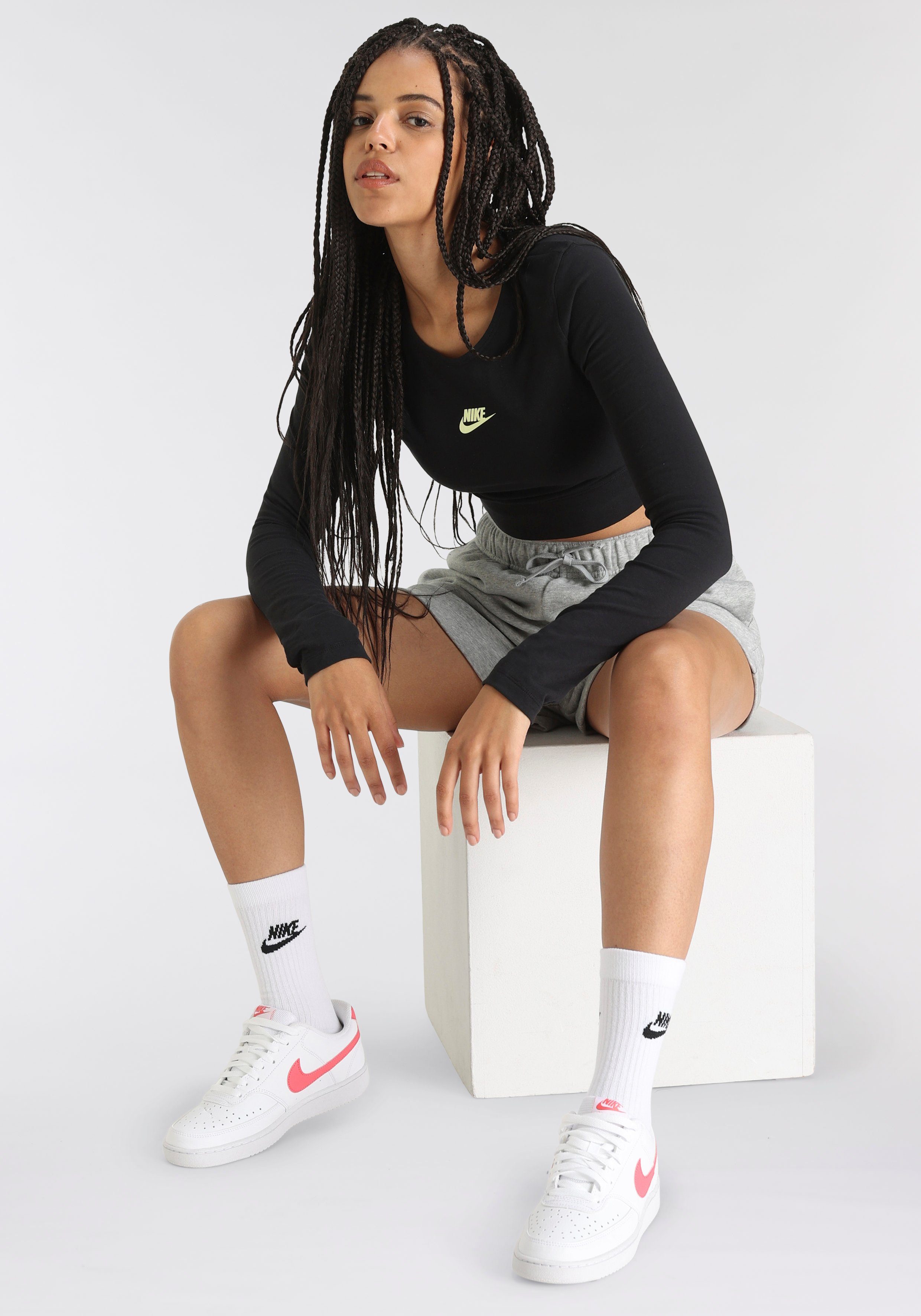 Nike TOP Langarmshirt Sportswear schwarz NSW DNC CROP LS W