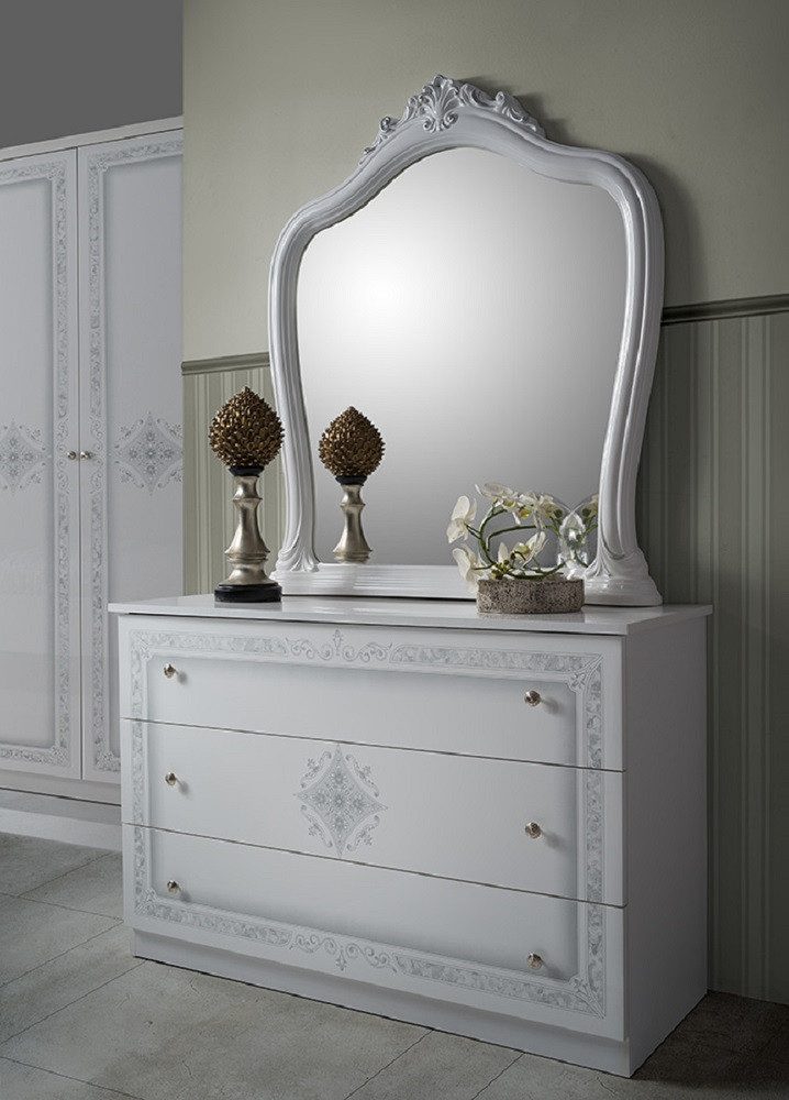 Interdesign24 Kommode Livia (mit 3 Schubladen und passendem Spiegel), in Weiß/Silber Hochglanz