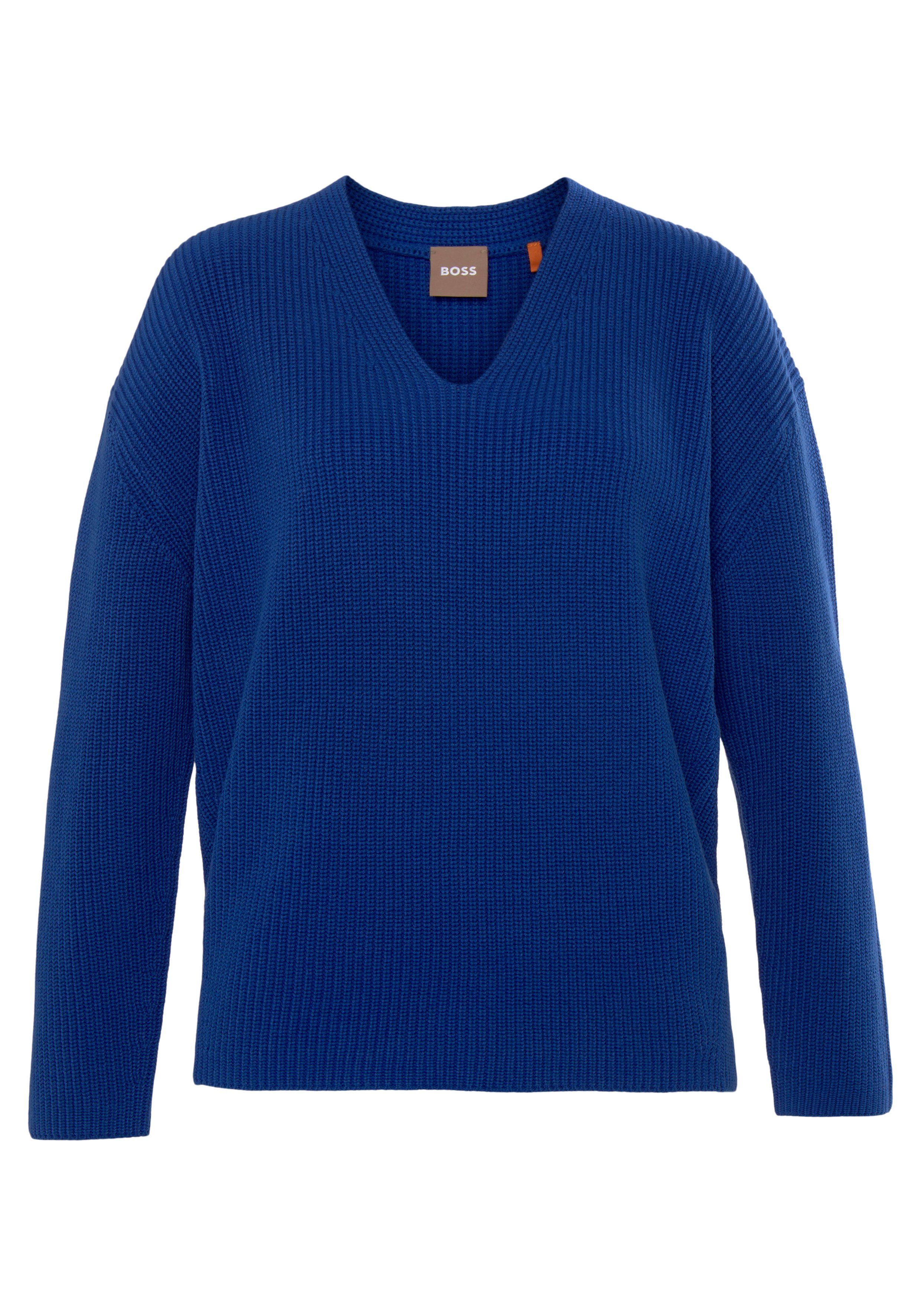 BOSS ORANGE Strickpullover C_Fardinati mit V-Ausschnitt Open_Blue